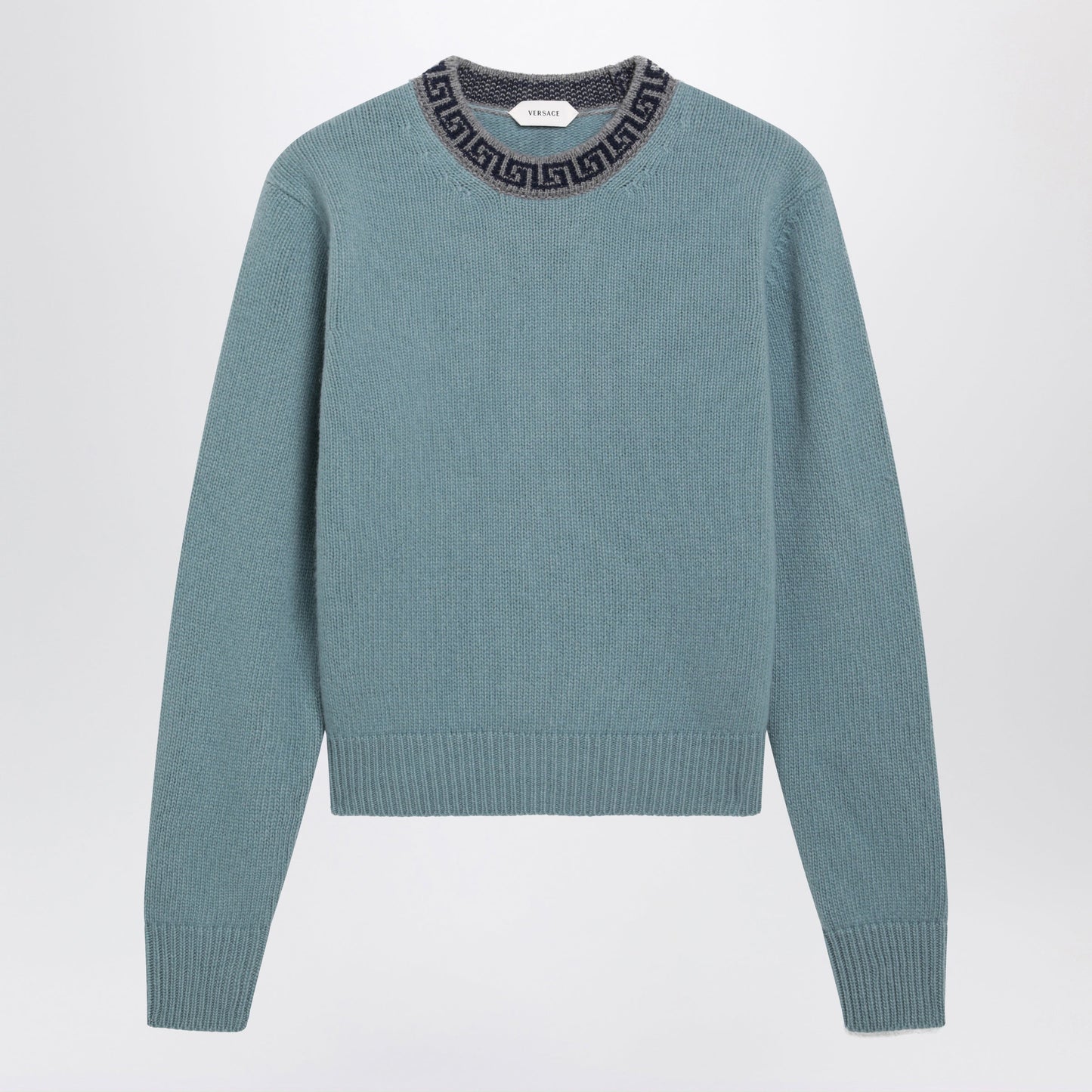 Versace Light Blue Wool And Cashmere Crewneck Sweater Women VERSACE