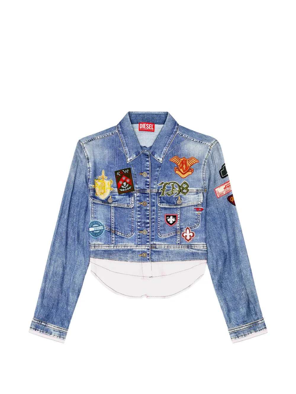 Diesel Women Satin Cropped Shirt With Trompe-L’Oeil Print DIESEL