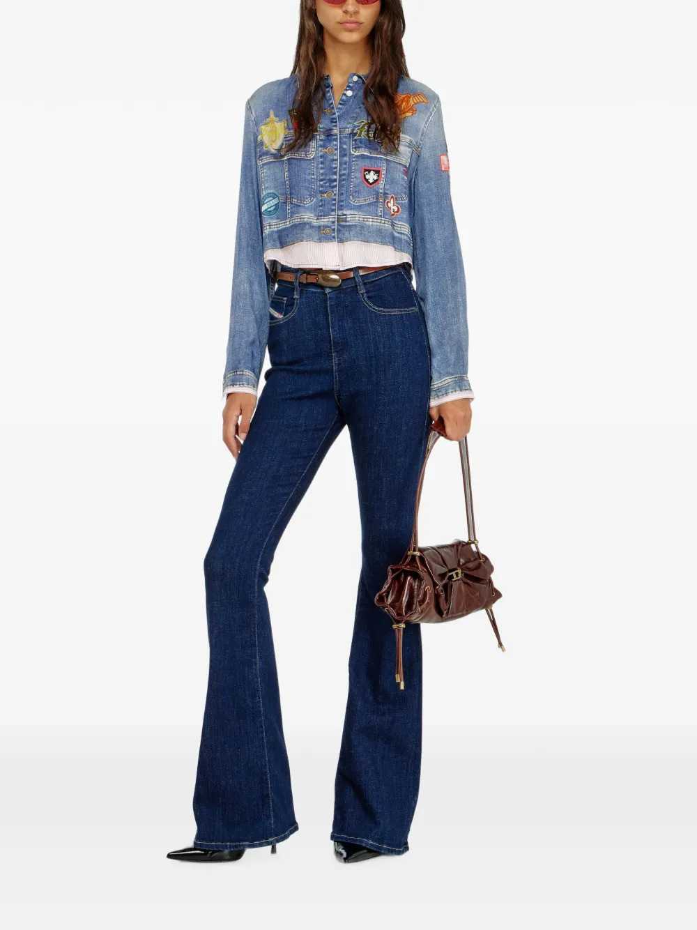 Diesel Women Satin Cropped Shirt With Trompe-L’Oeil Print DIESEL