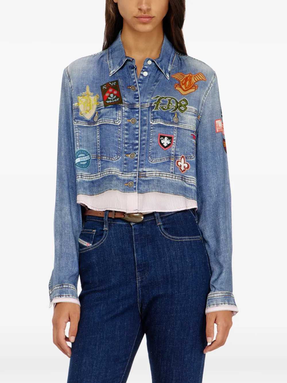Diesel Women Satin Cropped Shirt With Trompe-L’Oeil Print DIESEL