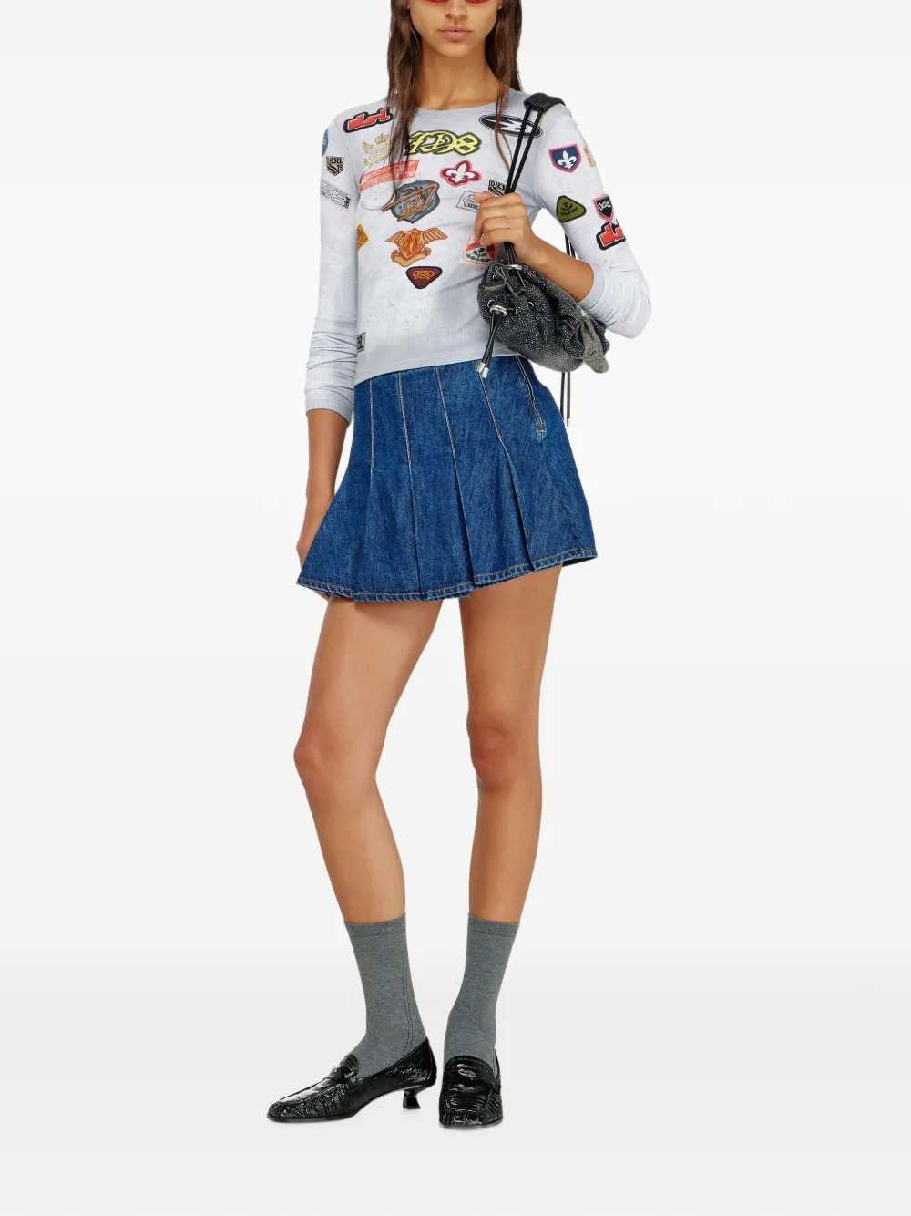 Diesel Women Ribbed Jersey Top With All-Over Print DIESEL