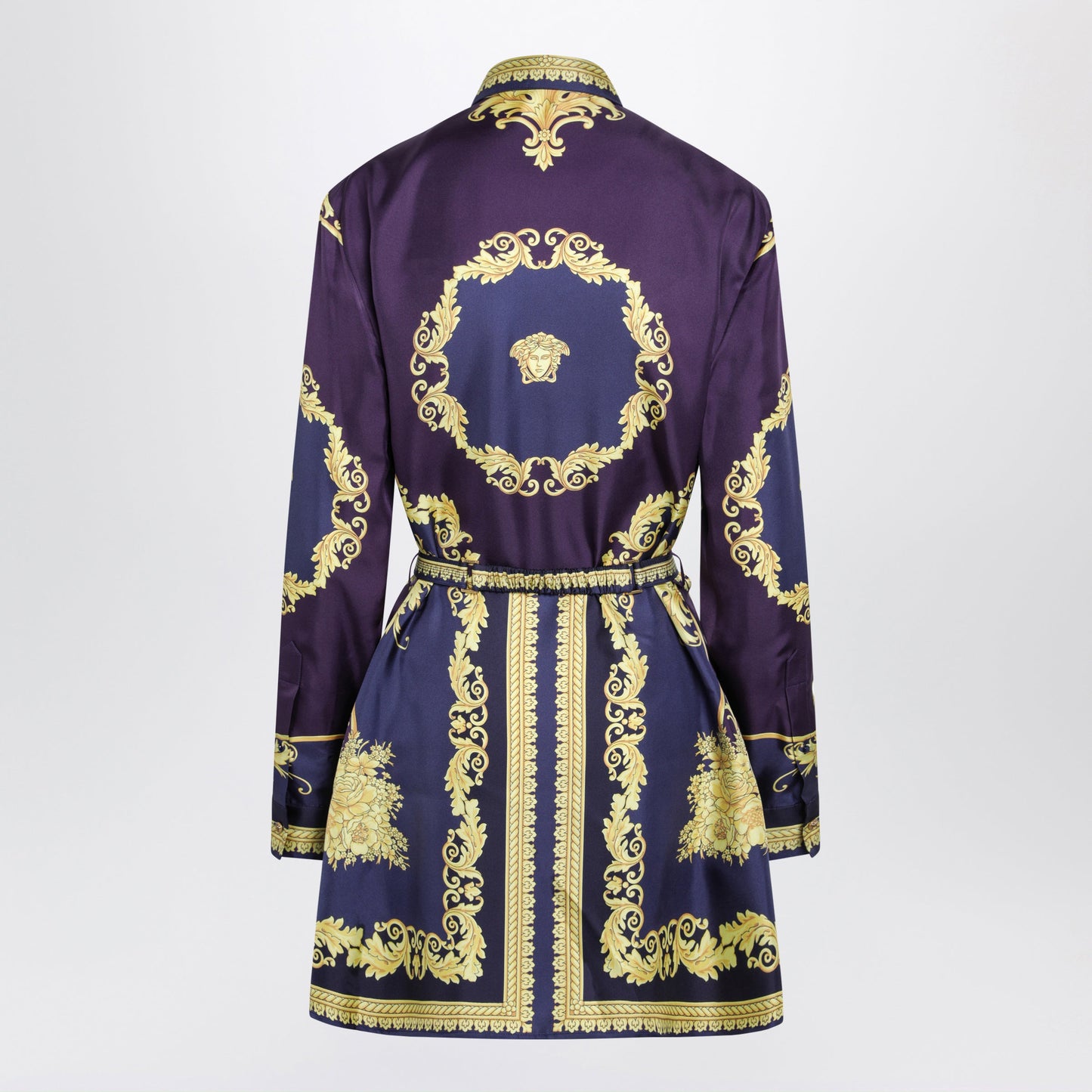 Versace Eggplant Chemisier Mini Dress With Baroque Print Women VERSACE