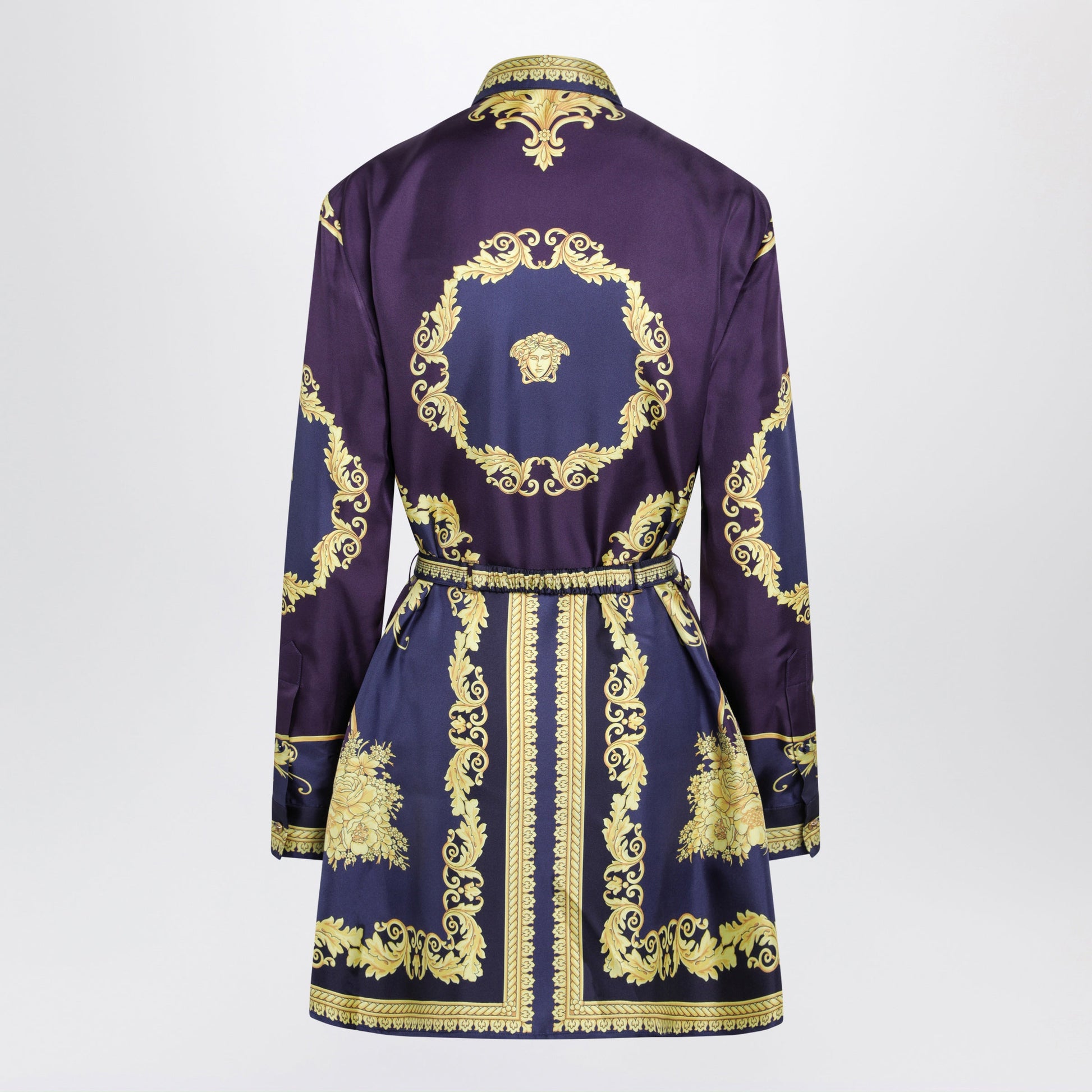 Versace Eggplant Chemisier Mini Dress With Baroque Print Women VERSACE