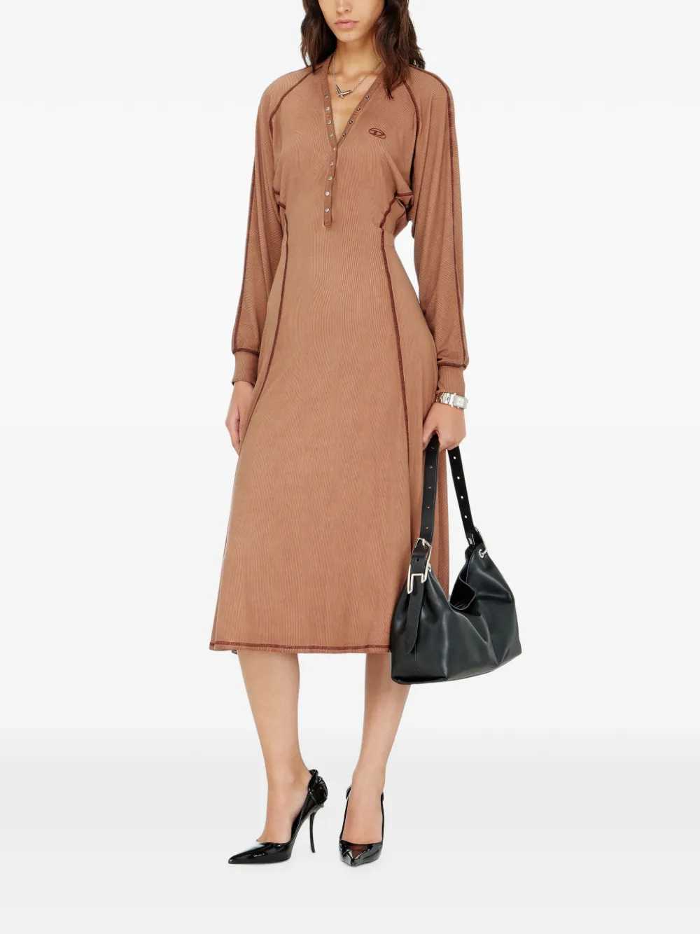 Diesel Women Ribbed Jersey Midi Dress With Batwing Sleeves DIESEL