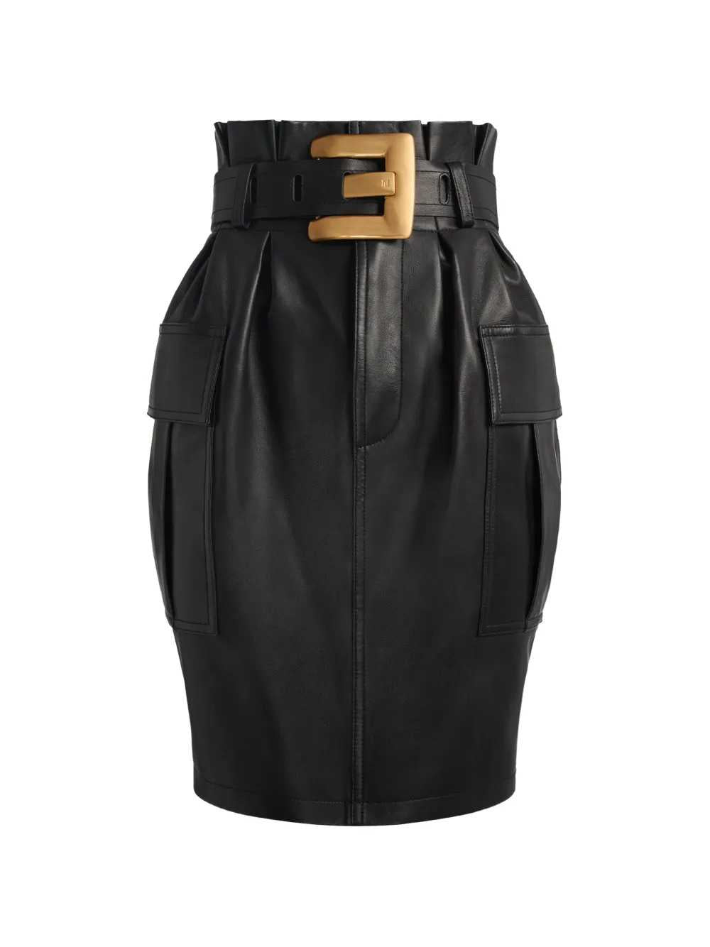 Balmain Women Belted Lambskin Skirt BALMAIN