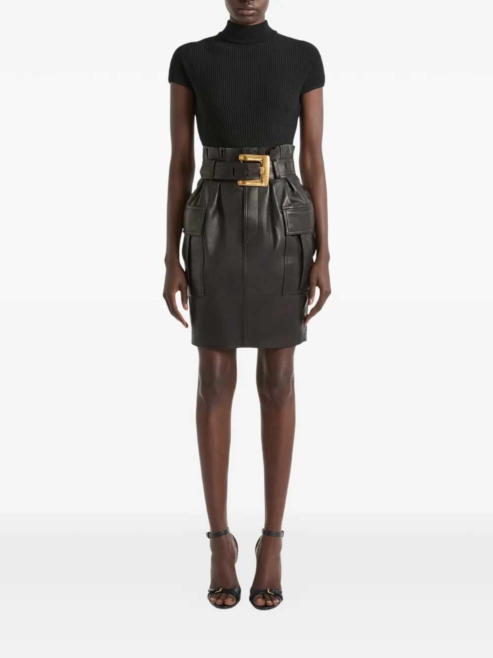 Balmain Women Belted Lambskin Skirt BALMAIN