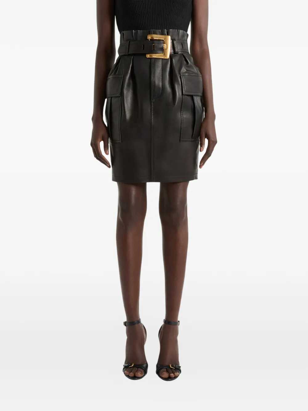 Balmain Women Belted Lambskin Skirt BALMAIN