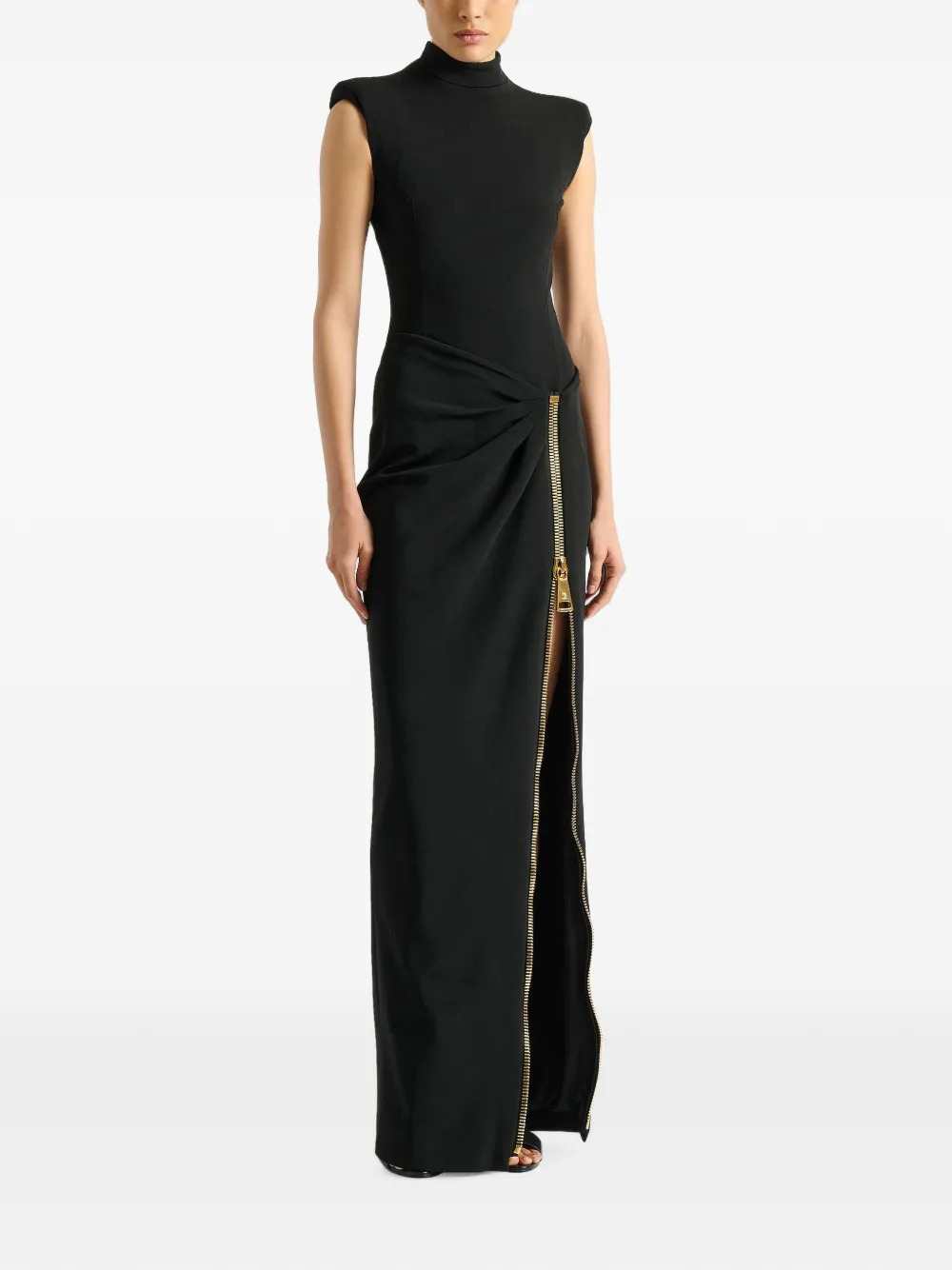 Balmain Women Long Jersey Dress With Leg Slit BALMAIN