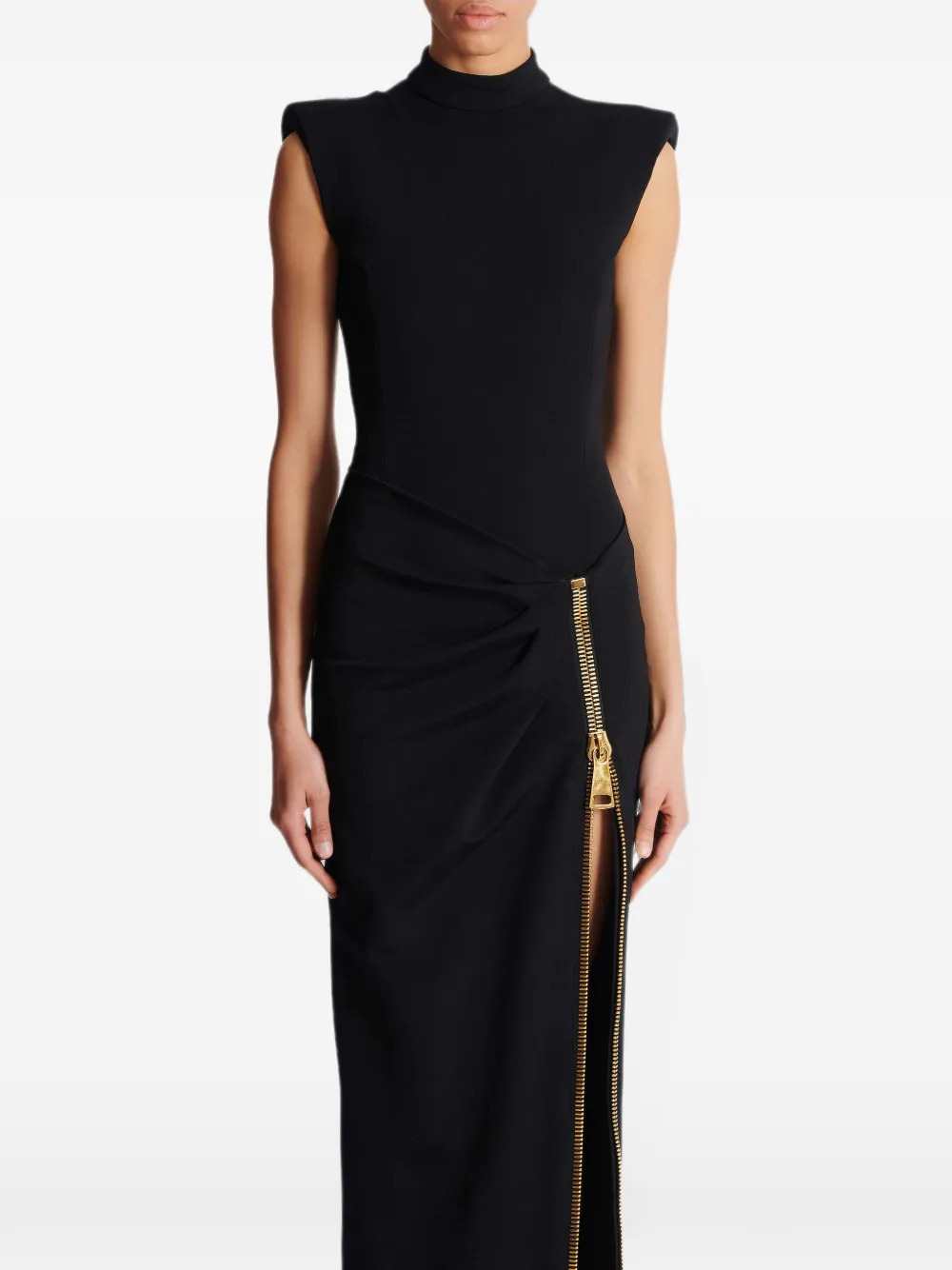 Balmain Women Long Jersey Dress With Leg Slit BALMAIN