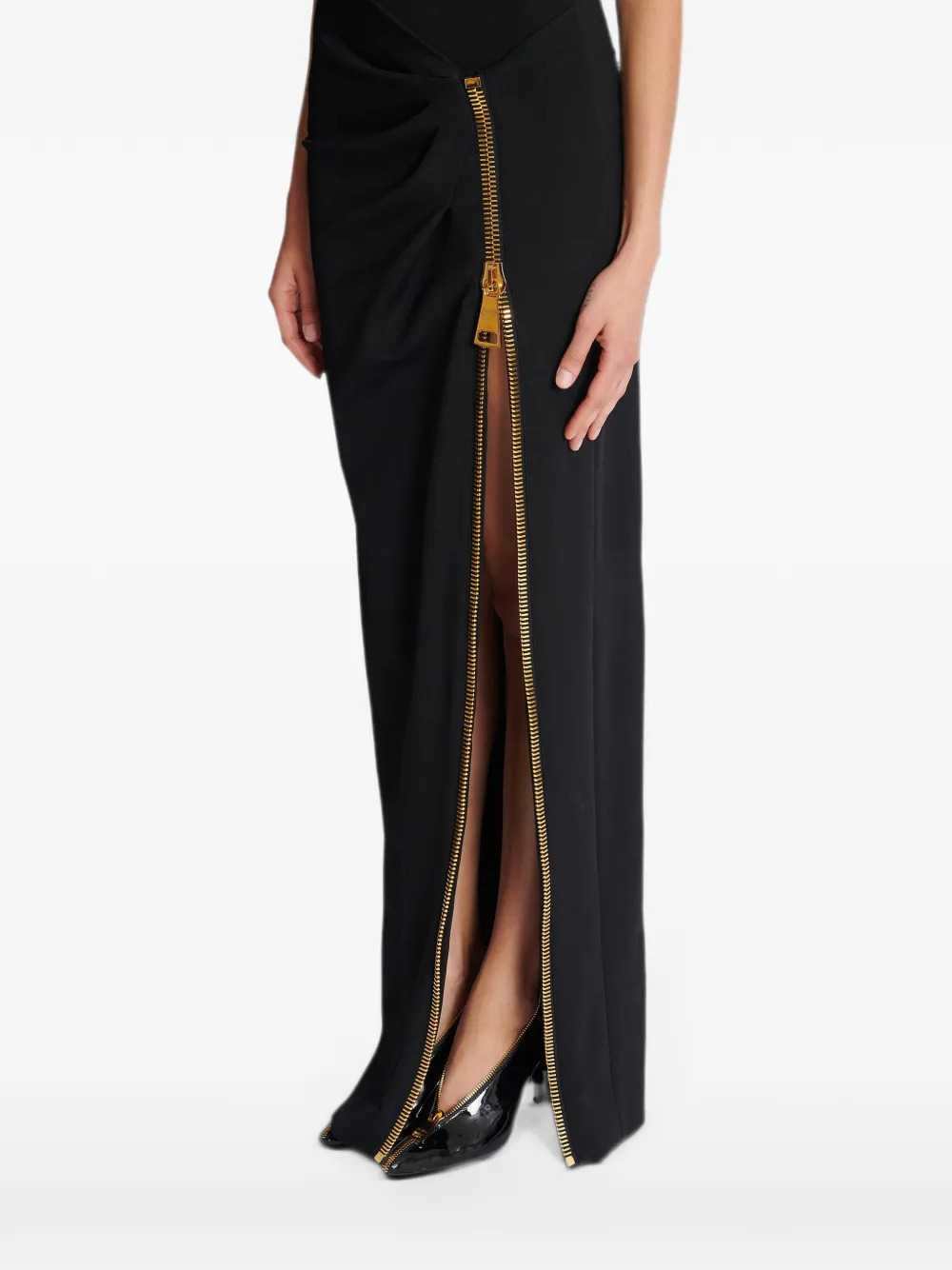 Balmain Women Long Jersey Dress With Leg Slit BALMAIN