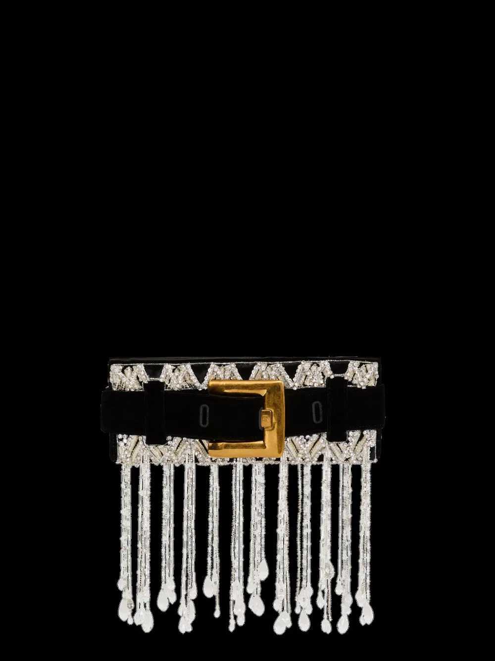 Balmain Women Anthem Embroidered Velvet Clutch BALMAIN
