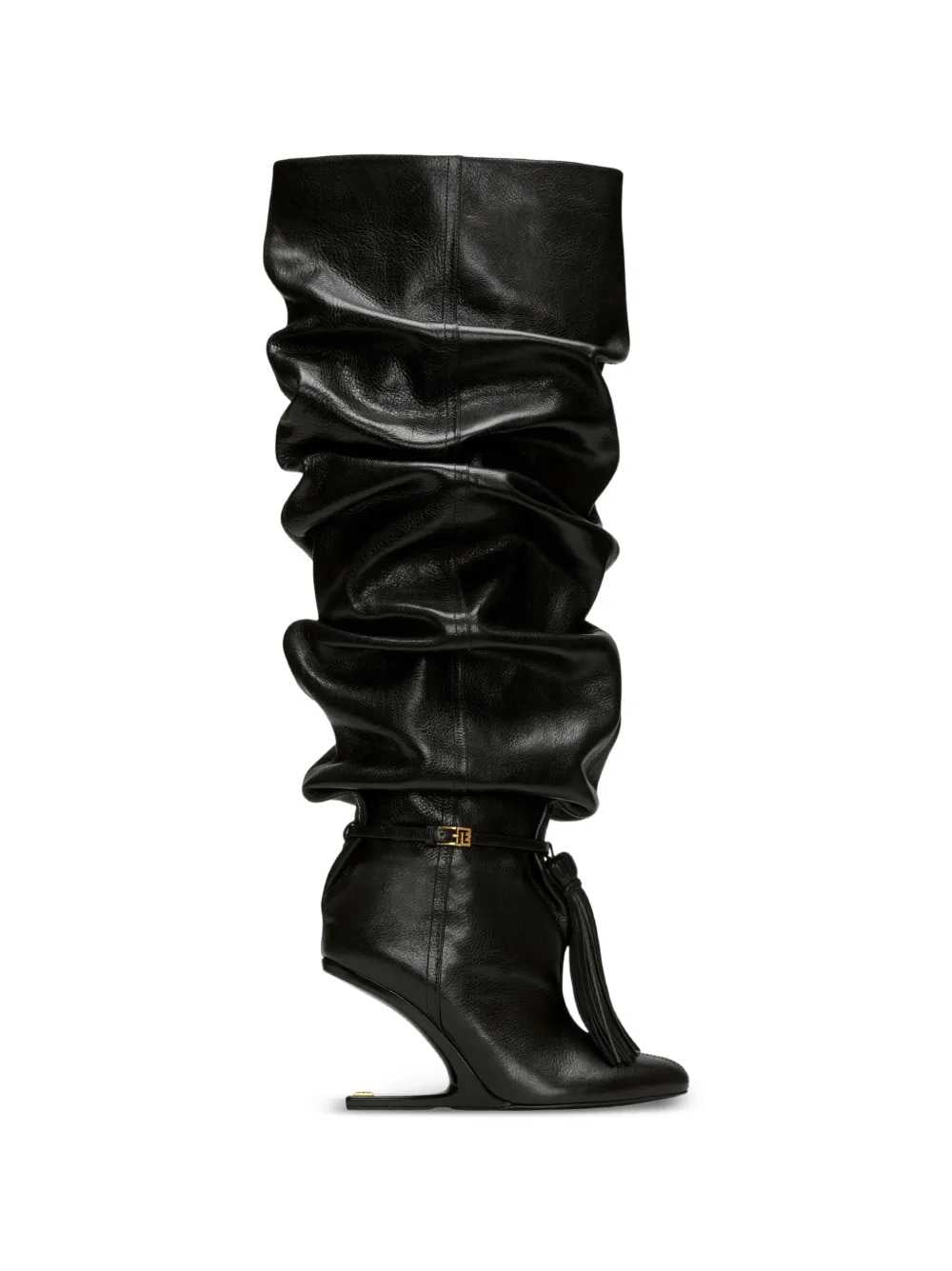 Balmain Women Textured Leather Thigh-High Boots With Tassels BALMAIN