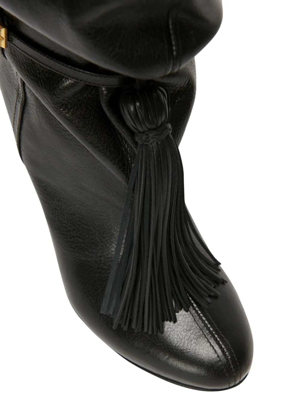 Balmain Women Textured Leather Thigh-High Boots With Tassels BALMAIN