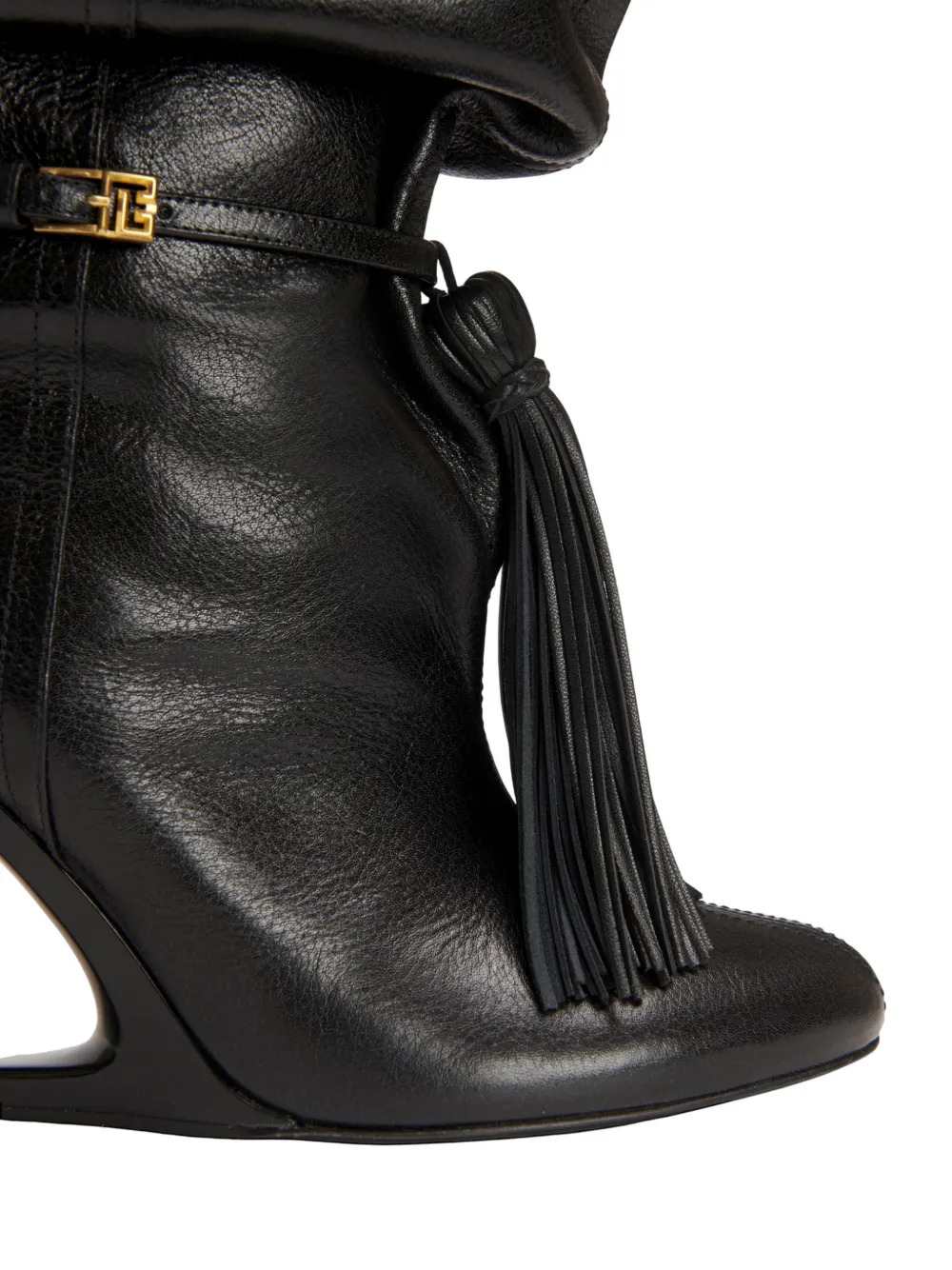 Balmain Women Textured Leather Thigh-High Boots With Tassels BALMAIN