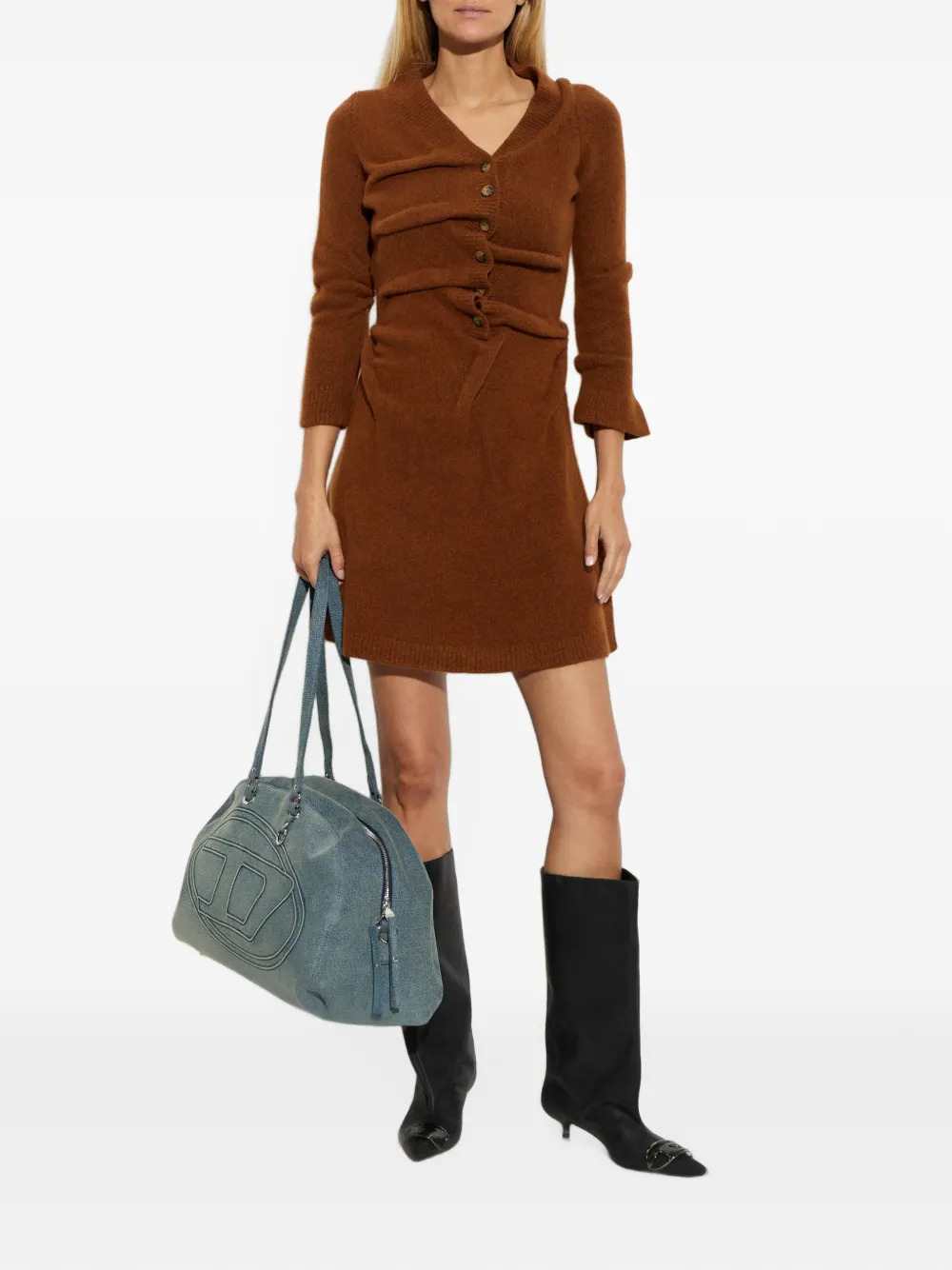 Diesel Women Cardigan-Style Dress In Crinkled Boiled Wool DIESEL