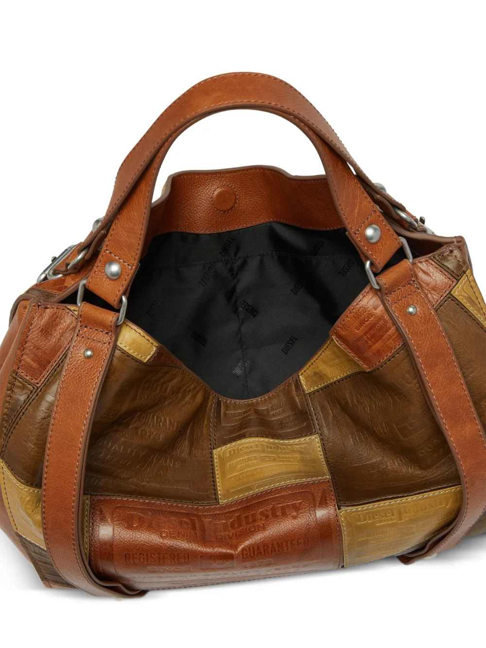 Diesel Unisex Medium D-One Leather Tote Bag With Patchwork Design And Handle DIESEL
