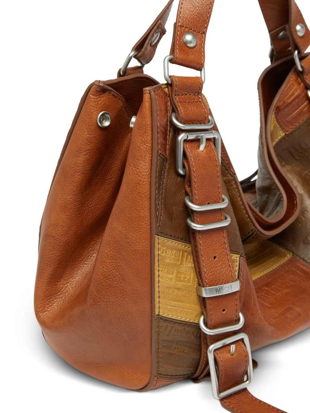 Diesel Unisex Medium D-One Leather Tote Bag With Patchwork Design And Handle DIESEL