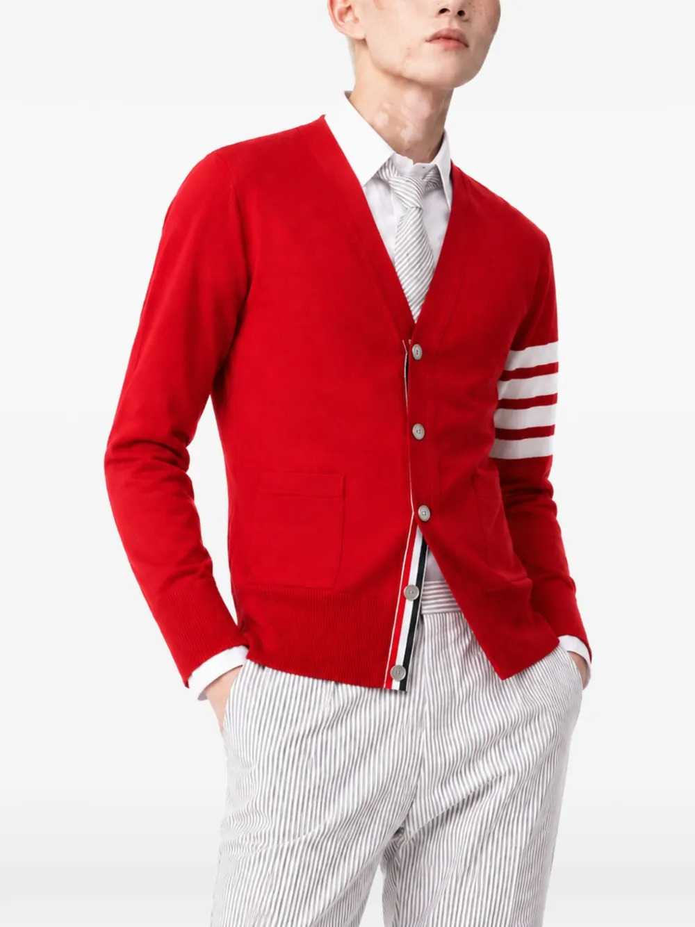 Thom Browne Men Merino Wool Cardigan With 4-Bar Detail THOM BROWNE