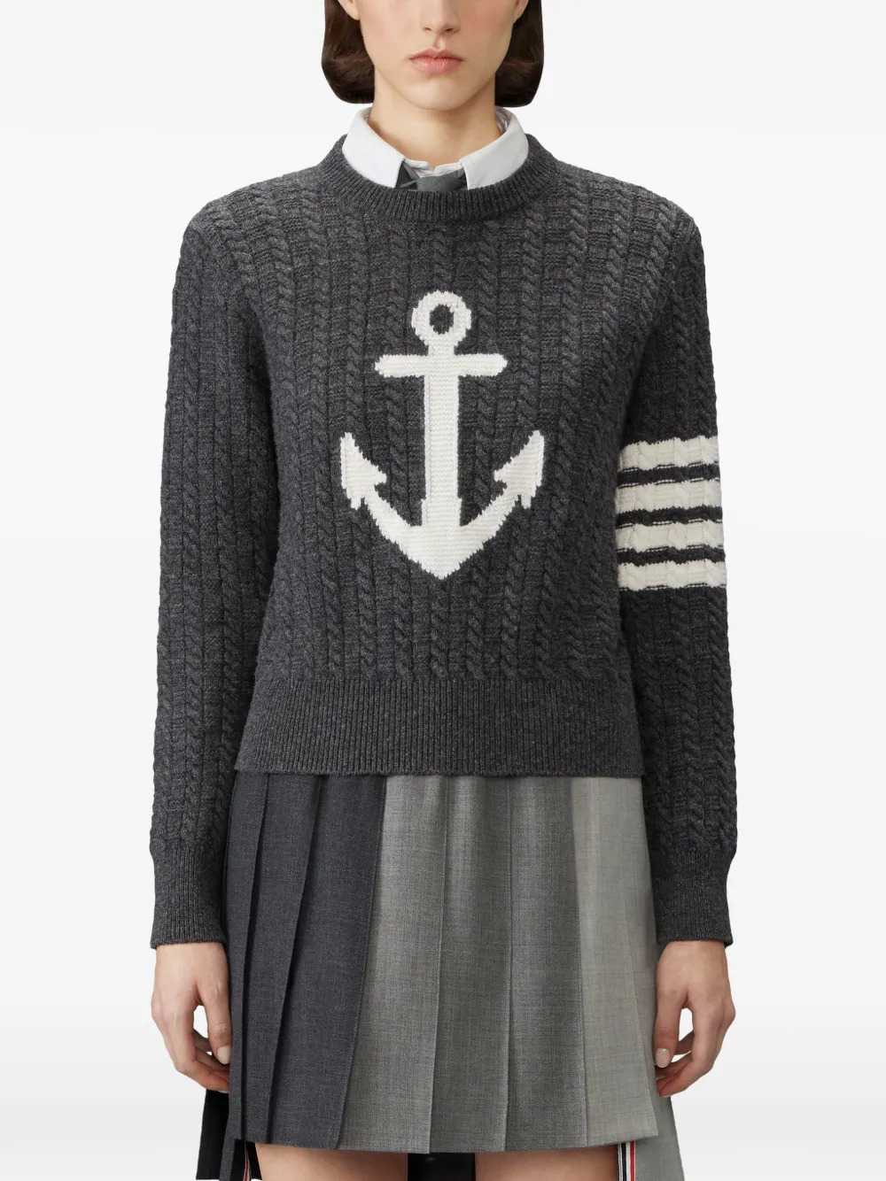Thom Browne Women Merino Wool Sweater With 4-Bar Detail THOM BROWNE