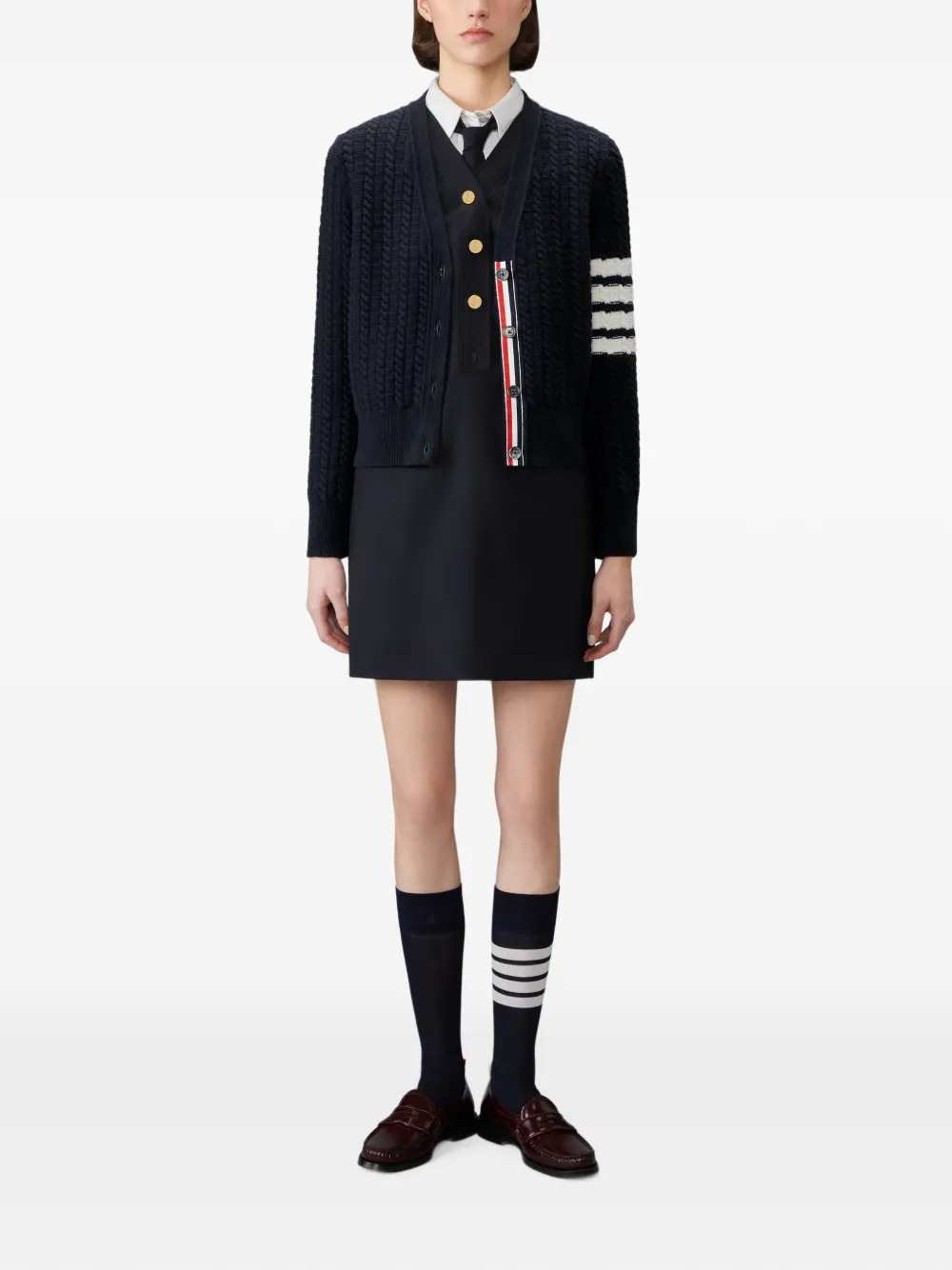 Thom Browne Women Merino Wool Cardigan With 4-Bar Detail THOM BROWNE
