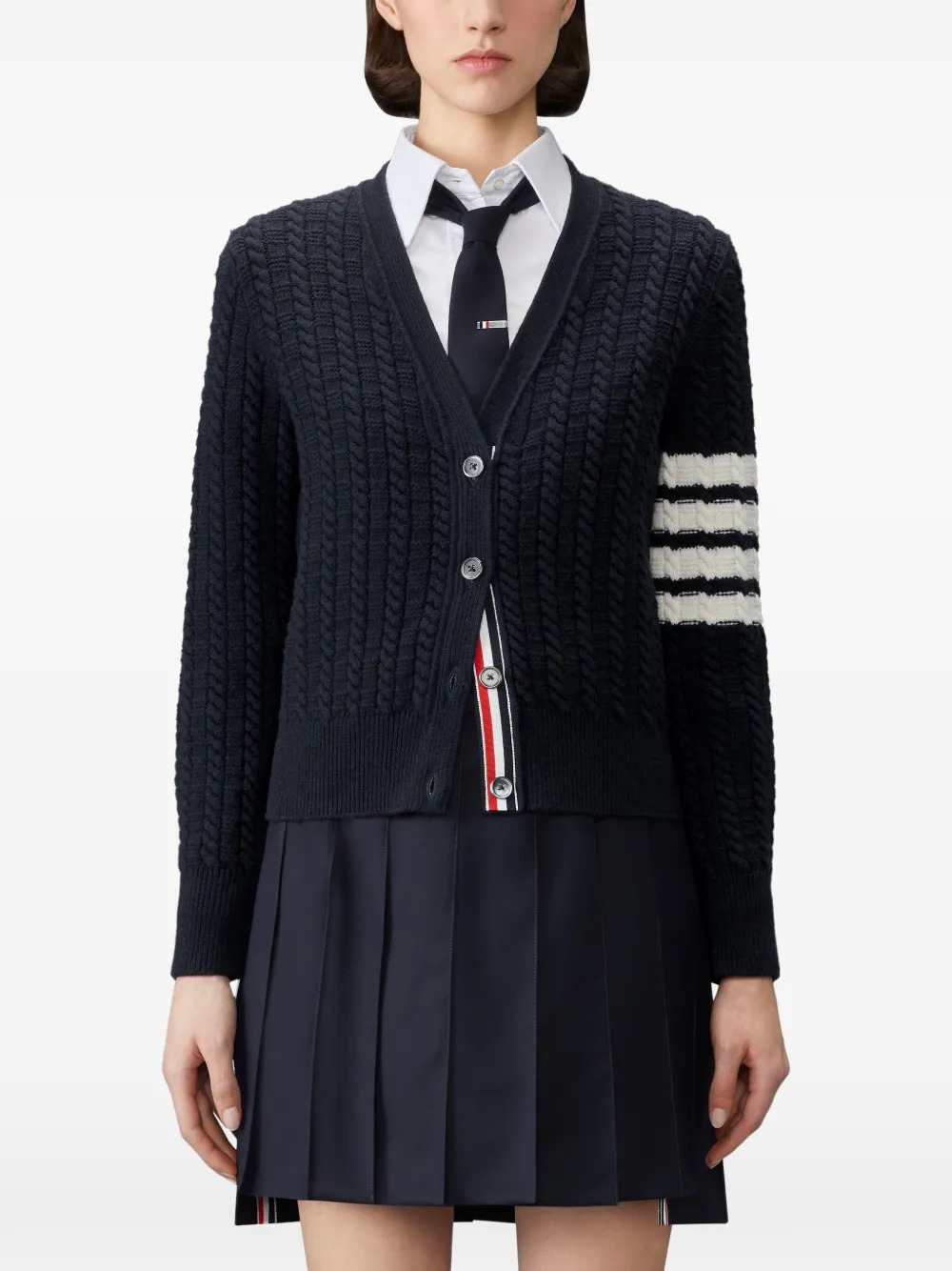 Thom Browne Women Merino Wool Cardigan With 4-Bar Detail THOM BROWNE