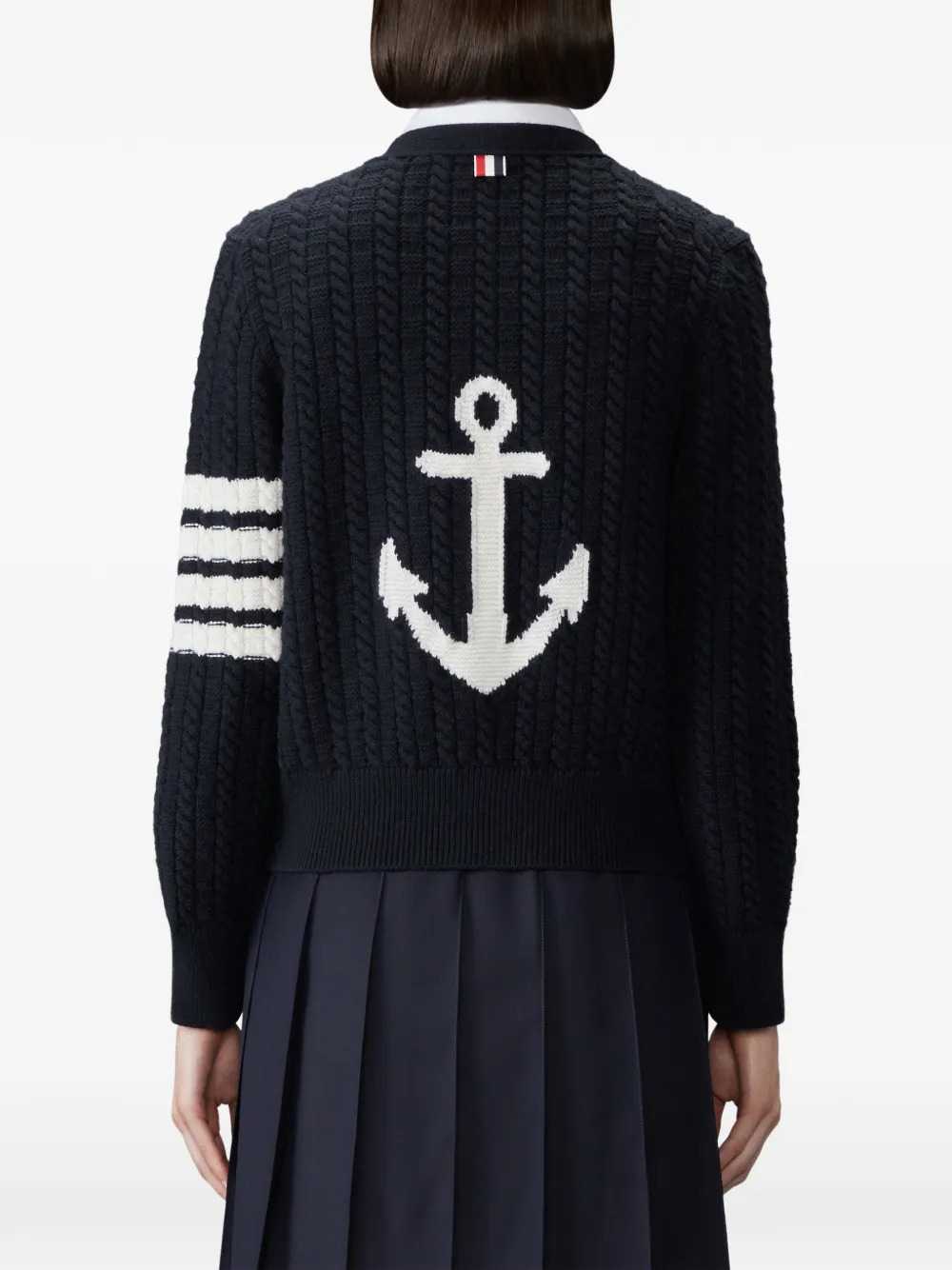 Thom Browne Women Merino Wool Cardigan With 4-Bar Detail THOM BROWNE