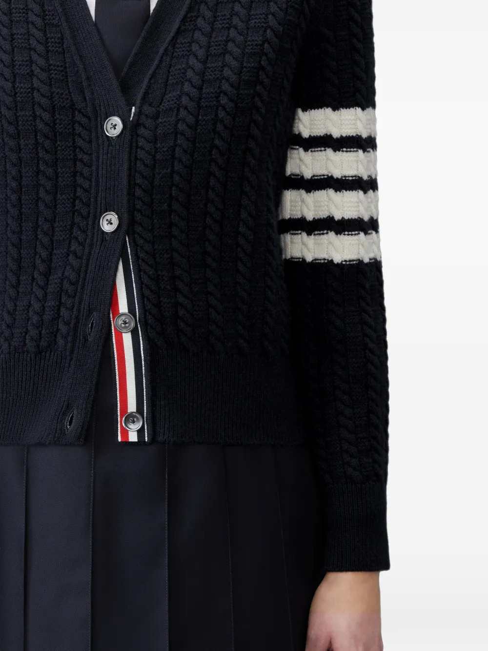 Thom Browne Women Merino Wool Cardigan With 4-Bar Detail THOM BROWNE