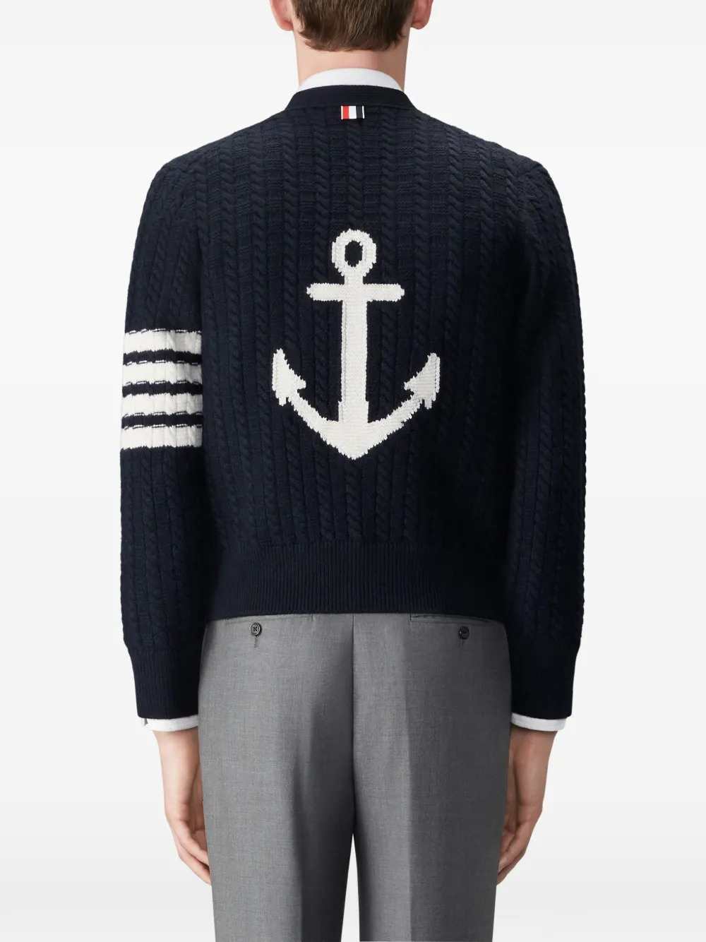 Thom Browne Men Merino Wool Anchor Cardigan With 4-Bar Detail THOM BROWNE