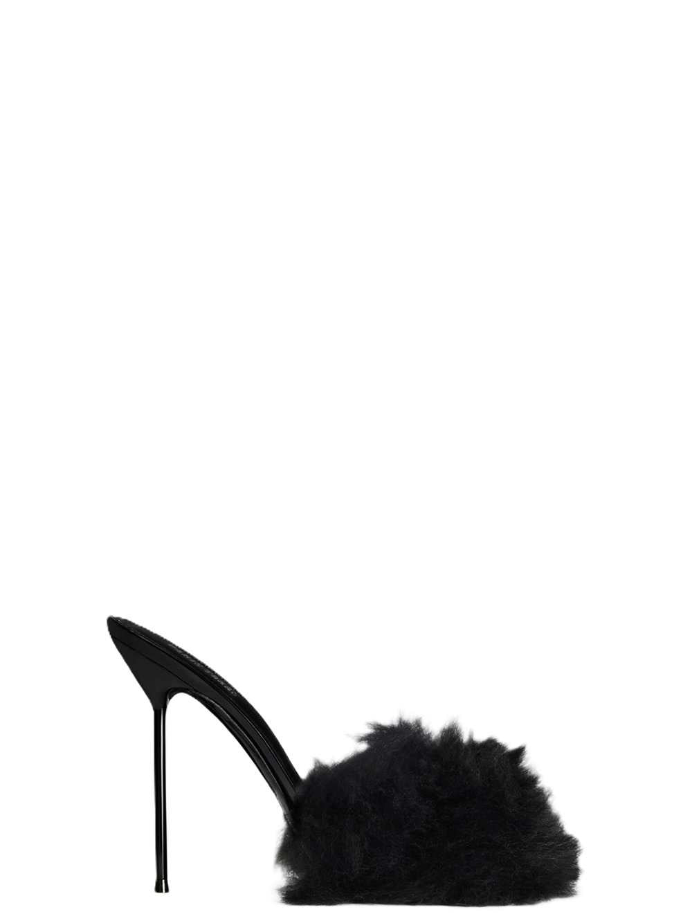 Paris Texas Women Furry Mule In Soft Fur With Patent Leather Inserts PARIS TEXAS