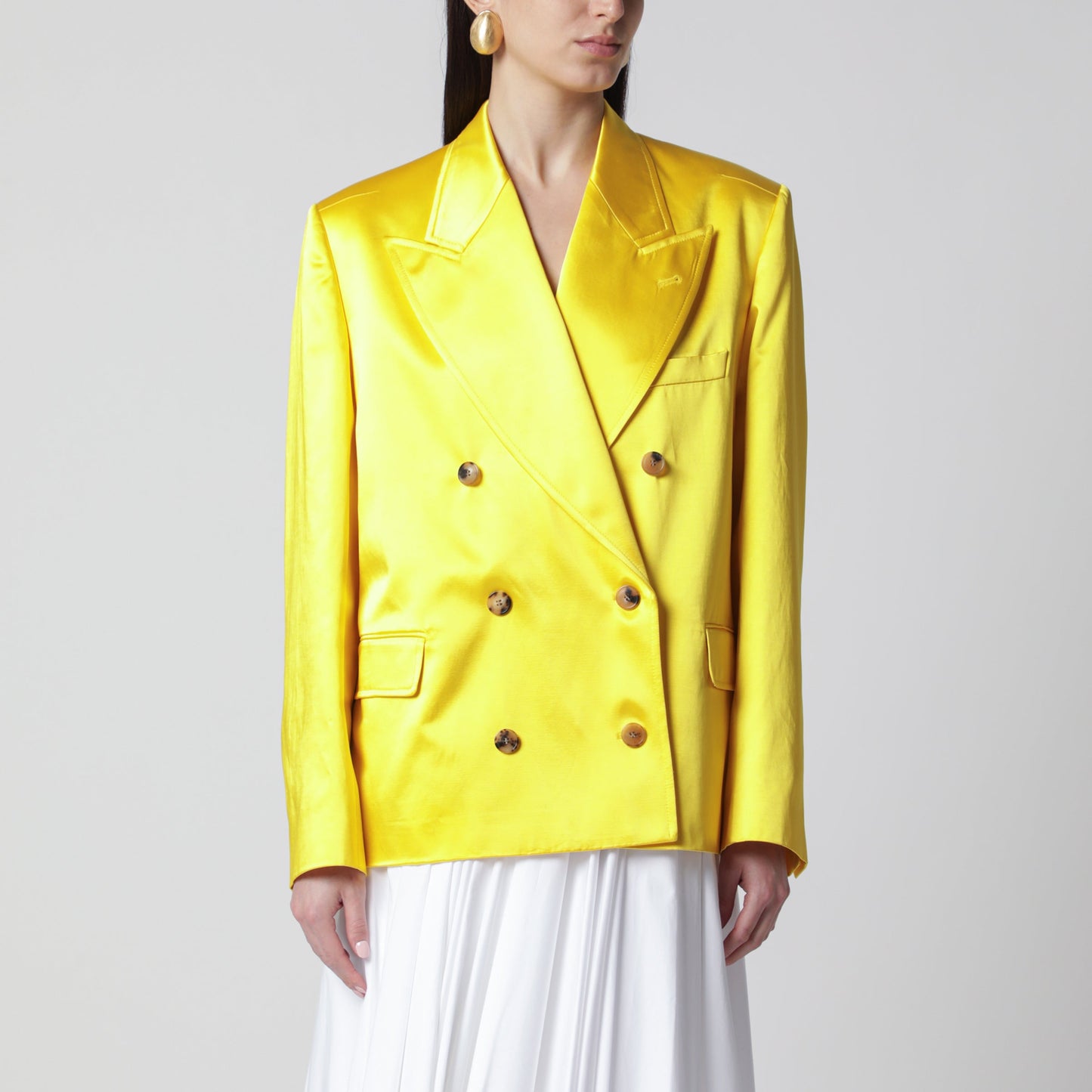 Dries Van Noten Double-Breasted Cotton Blend Jacket Shiny Yellow Women DRIES VAN NOTEN