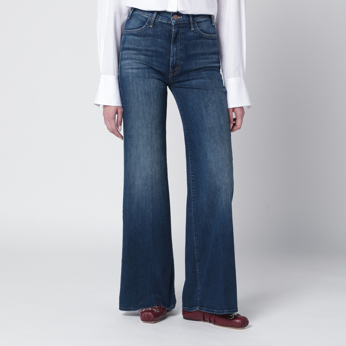 Mother Blue Flared Troublemaker Jeans Women Mother