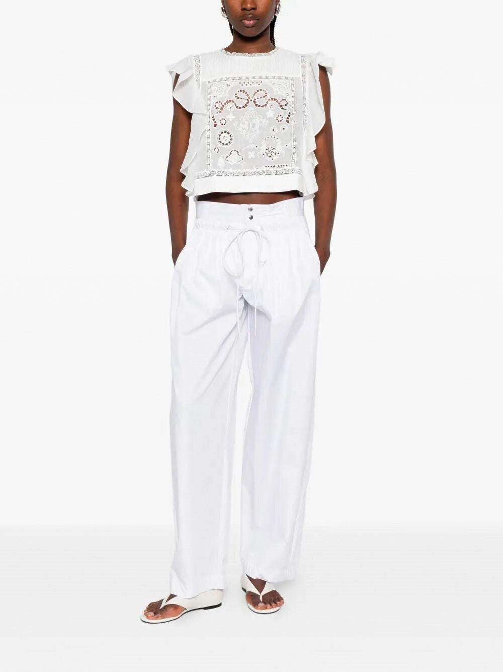 Self-Portrait Women Ramie Lace Frill Top SELF-PORTRAIT