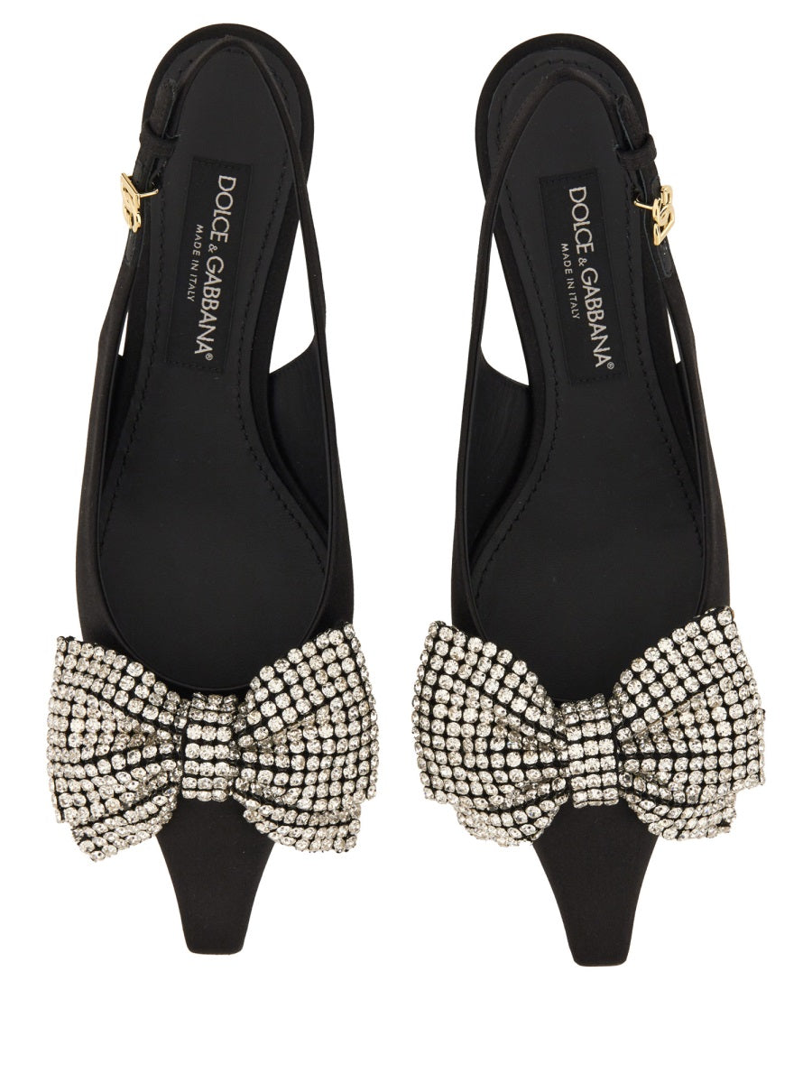 Dolce & Gabbana Women Satin Sling-Back With Rhinestone Embroidery DOLCE & GABBANA