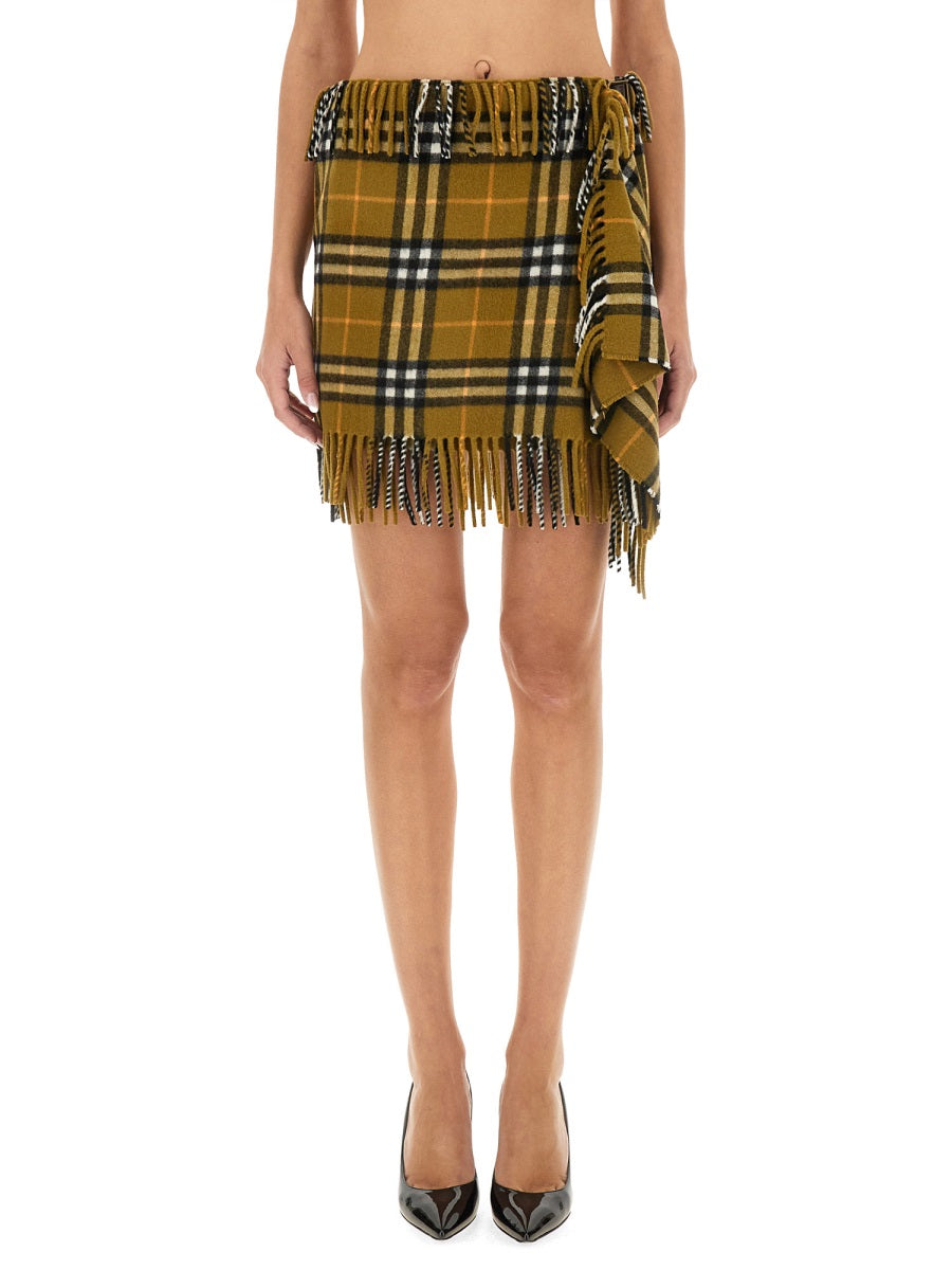 Burberry Women Wool And Cashmere Check Scarf Style Skirt BURBERRY