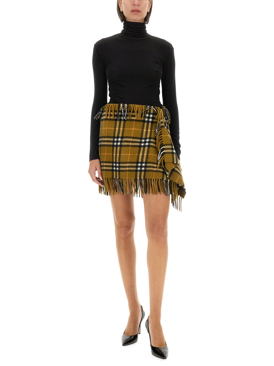 Burberry Women Wool And Cashmere Check Scarf Style Skirt BURBERRY