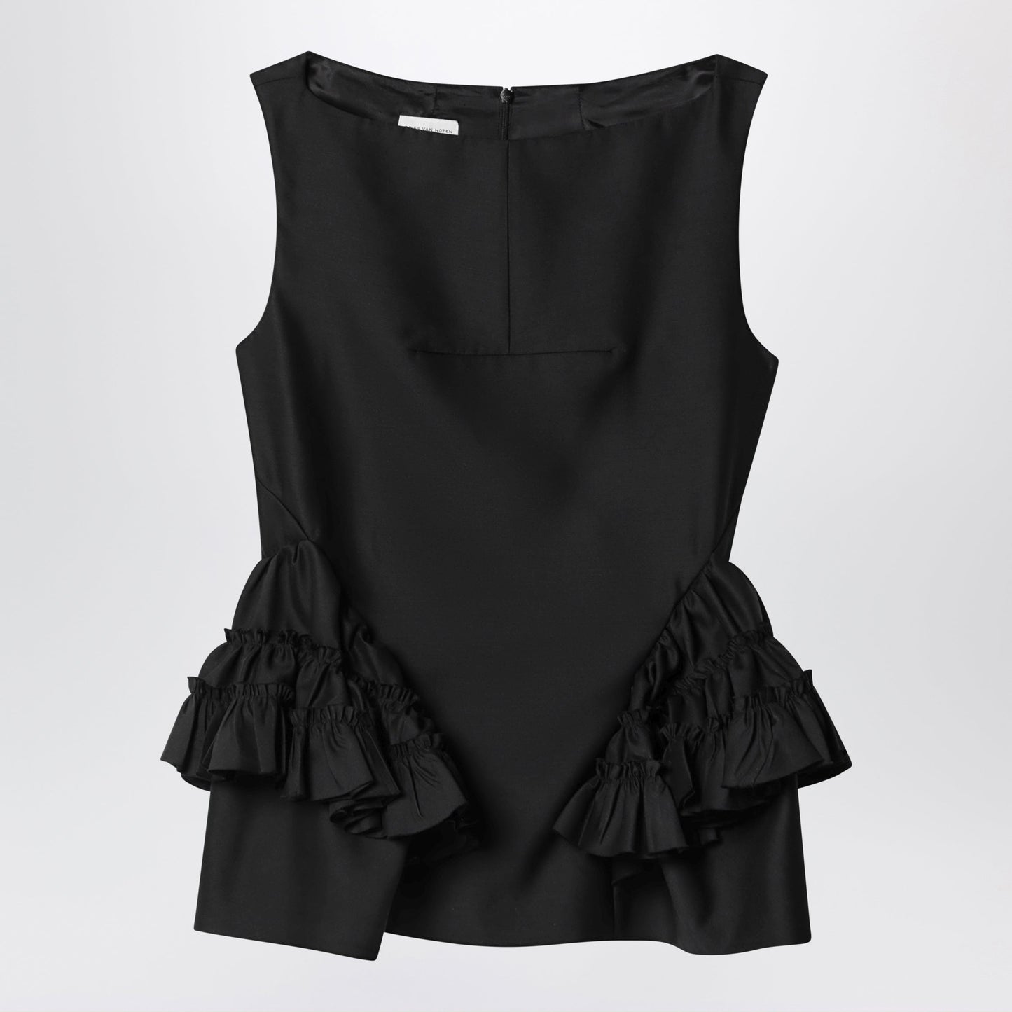 Dries Van Noten Black Wool And Silk Ruffled Top Women DRIES VAN NOTEN
