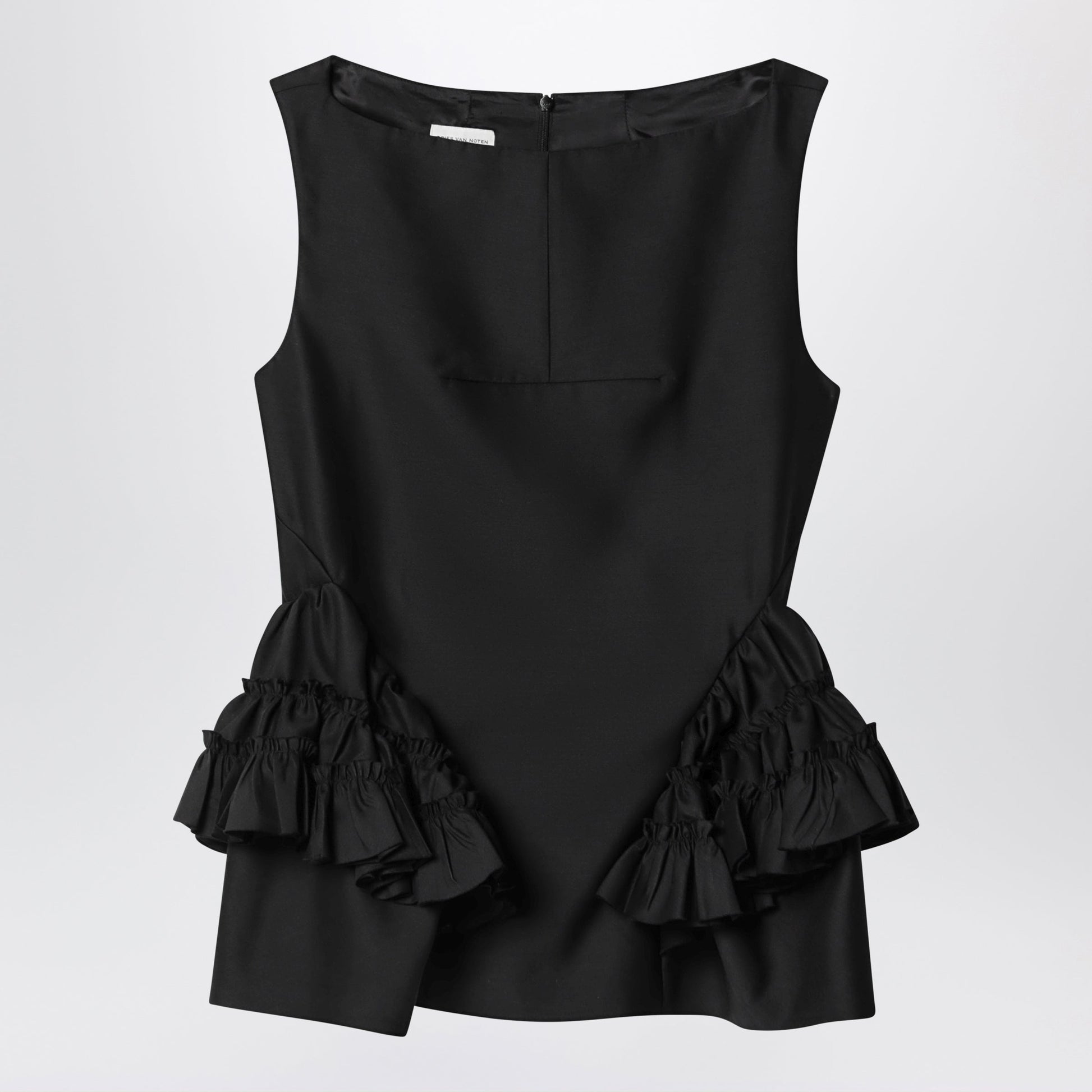 Dries Van Noten Black Wool And Silk Ruffled Top Women DRIES VAN NOTEN