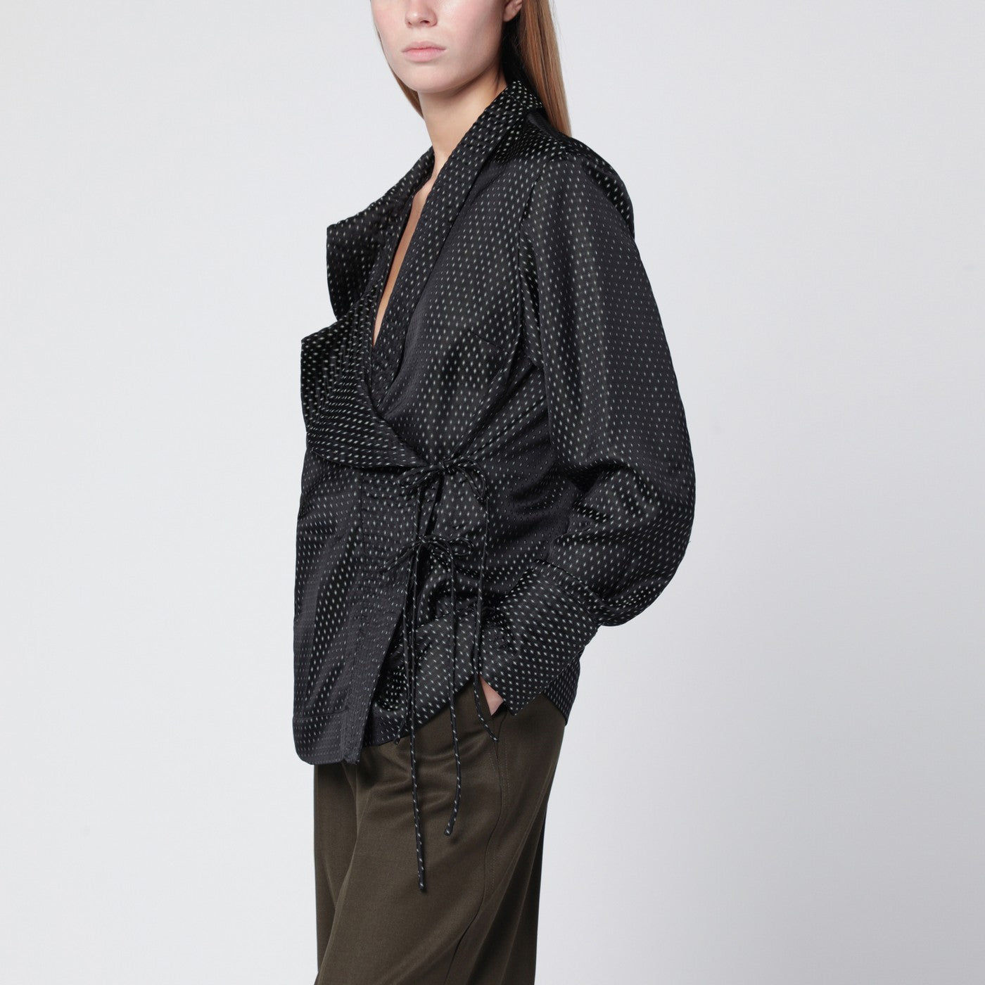 Dries Van Noten Black Wrap Shirt With Jacquard Texture Women DRIES VAN NOTEN
