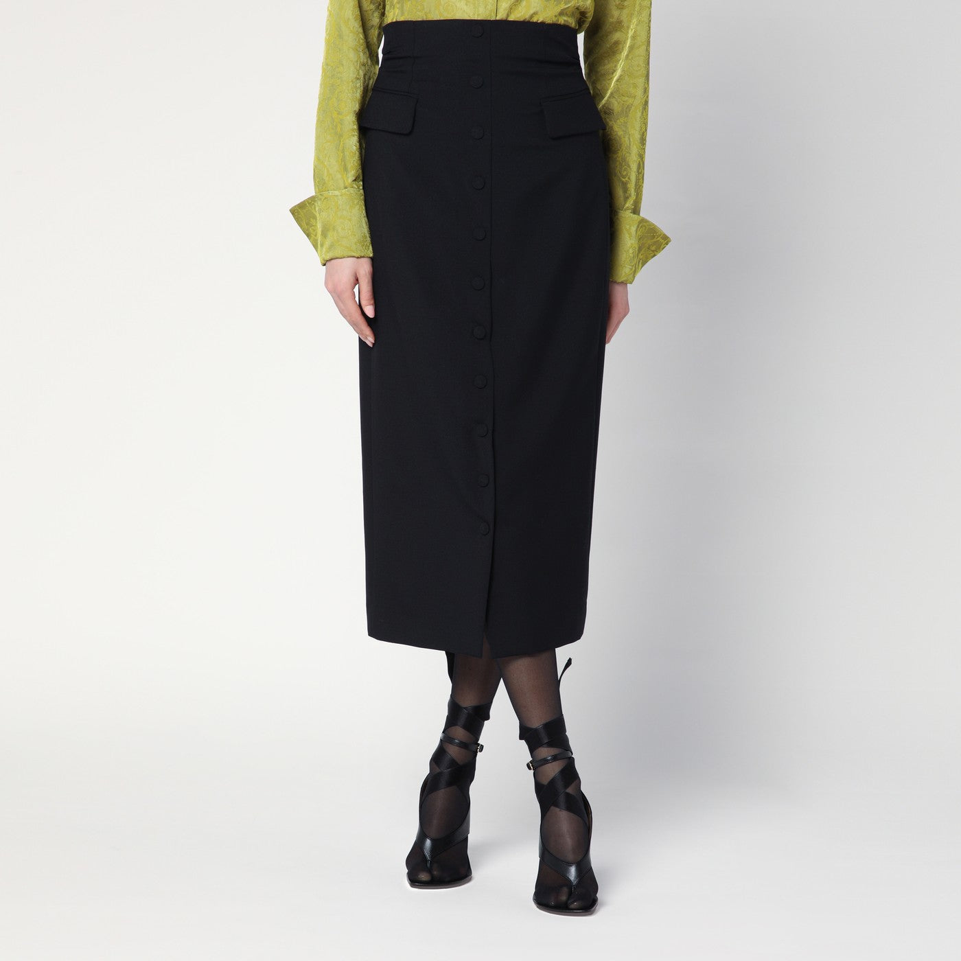 Dries Van Noten Black Wool And Mohair Midi Skirt Women DRIES VAN NOTEN