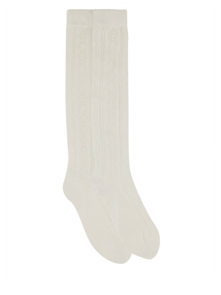 Valentino Women Perforated Cotton Socks With Vlogo VALENTINO