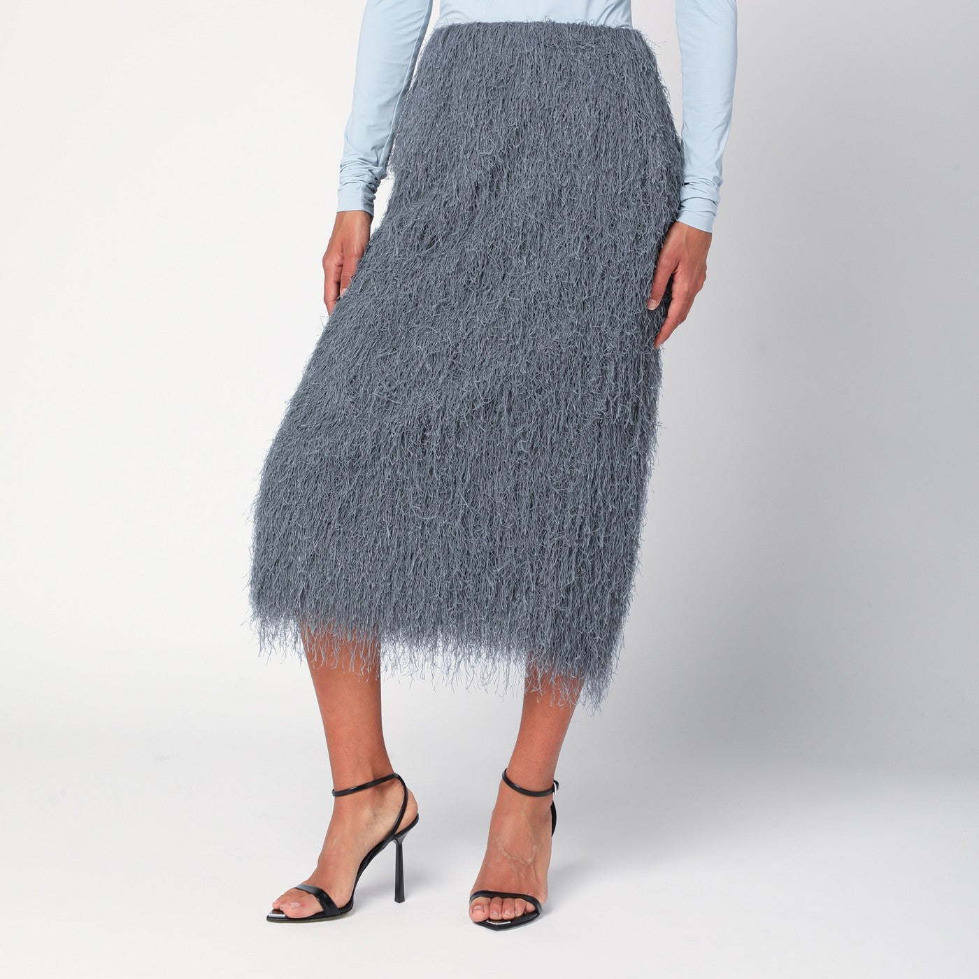 Dries Van Noten Dark Grey Midi Skirt With Fringes Women DRIES VAN NOTEN