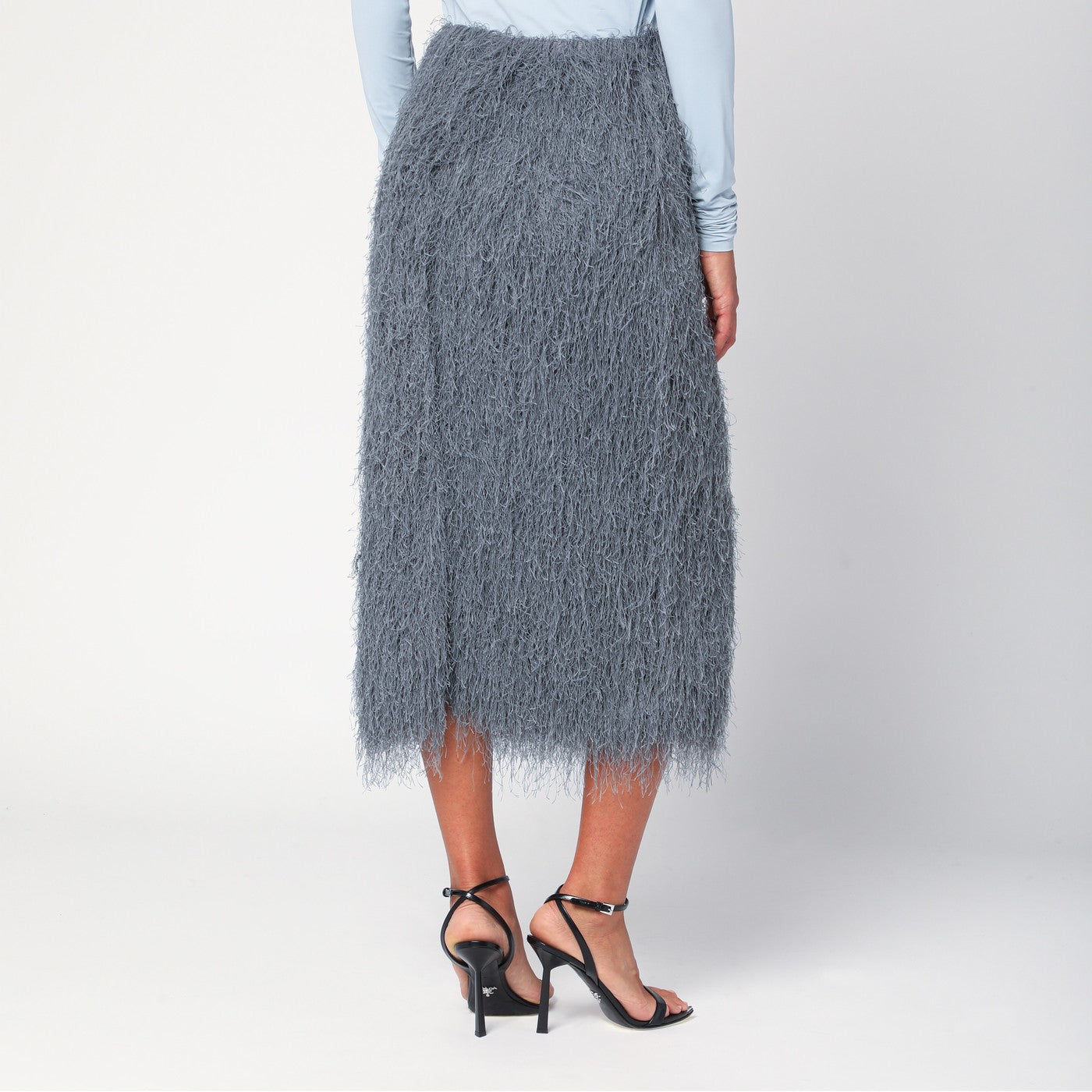 Dries Van Noten Dark Grey Midi Skirt With Fringes Women DRIES VAN NOTEN