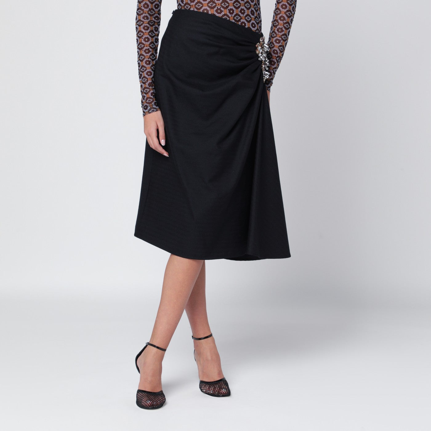 Dries Van Noten Navy Blue Draped Skirt With Brooch Women DRIES VAN NOTEN