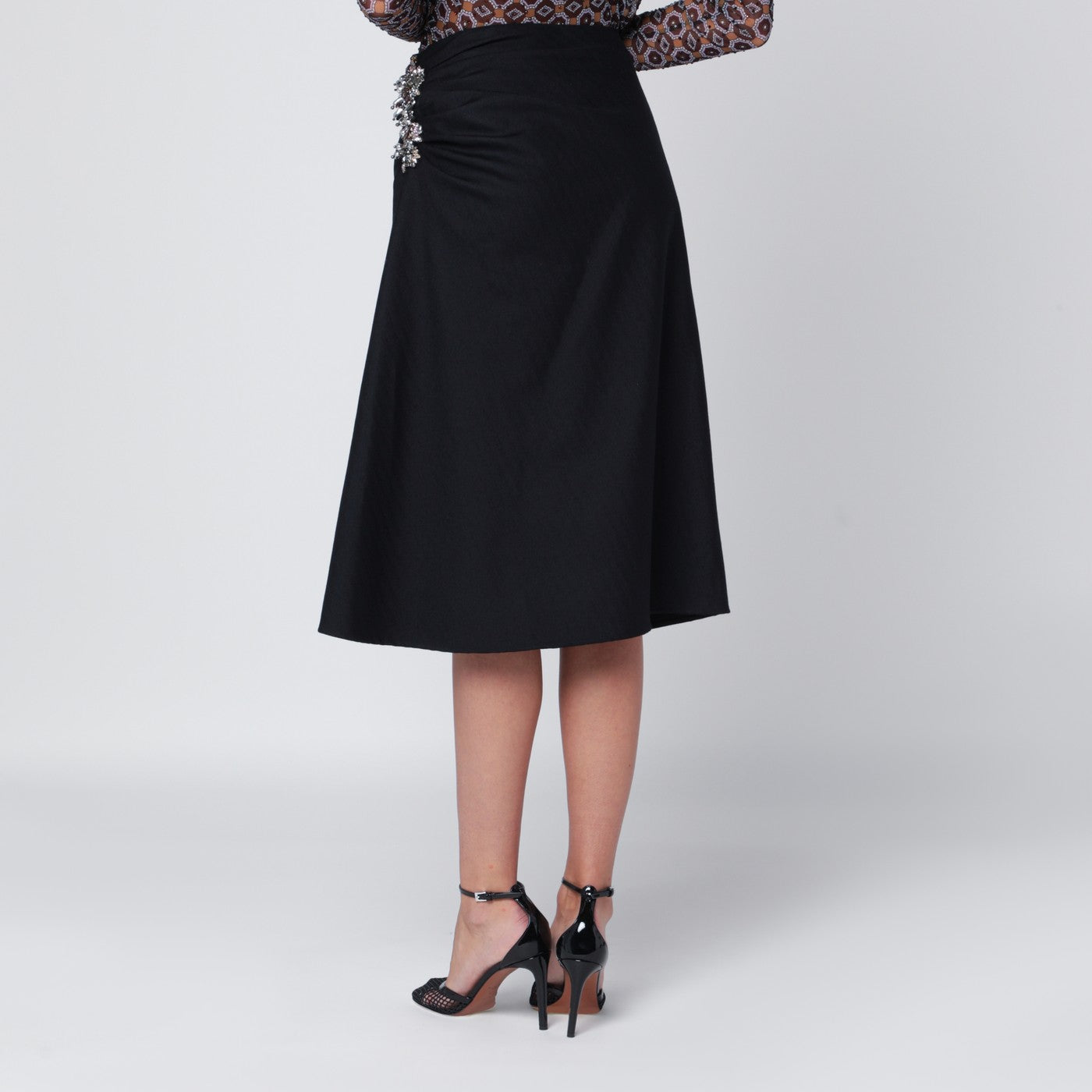 Dries Van Noten Navy Blue Draped Skirt With Brooch Women DRIES VAN NOTEN