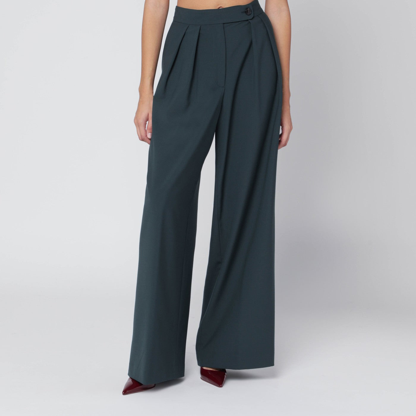 Dries Van Noten Straight Pants With Dark Green Pleats Women DRIES VAN NOTEN