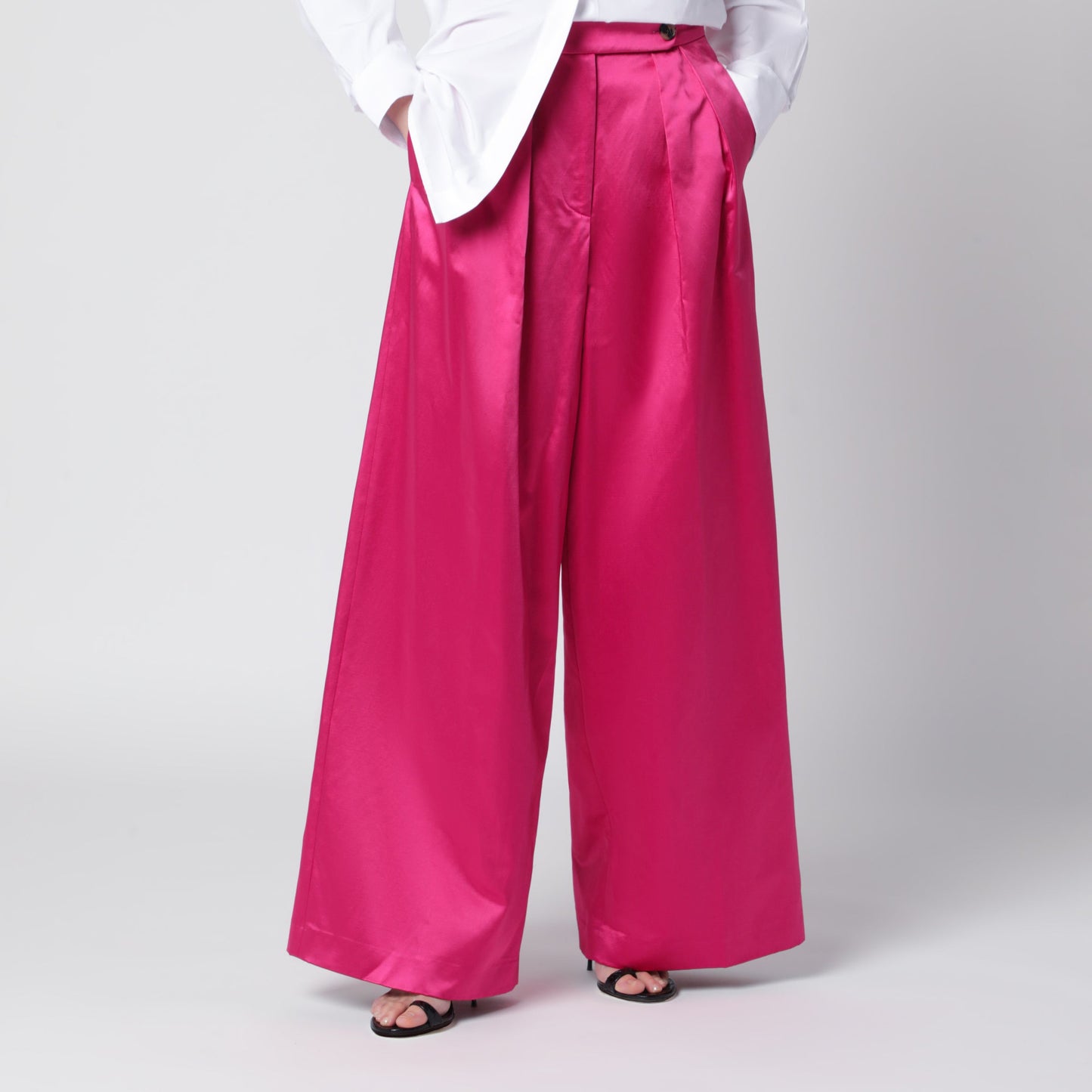Dries Van Noten Wide Pleated Fuchsia Satin Trousers Women DRIES VAN NOTEN