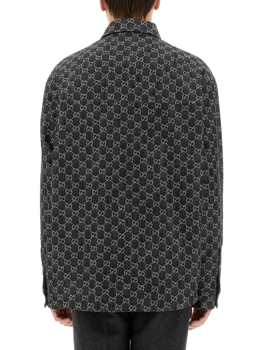 Gucci Men Reversible Wool And Denim Gg Shirt GUCCI