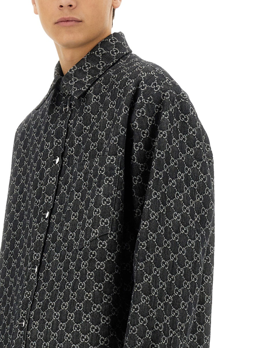 Gucci Men Reversible Wool And Denim Gg Shirt GUCCI