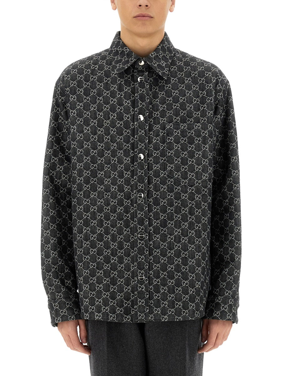 Gucci Men Reversible Wool And Denim Gg Shirt GUCCI