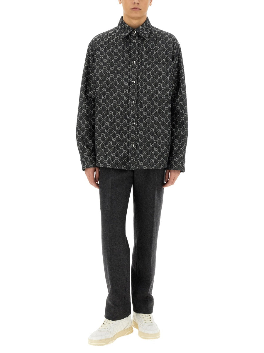 Gucci Men Reversible Wool And Denim Gg Shirt GUCCI